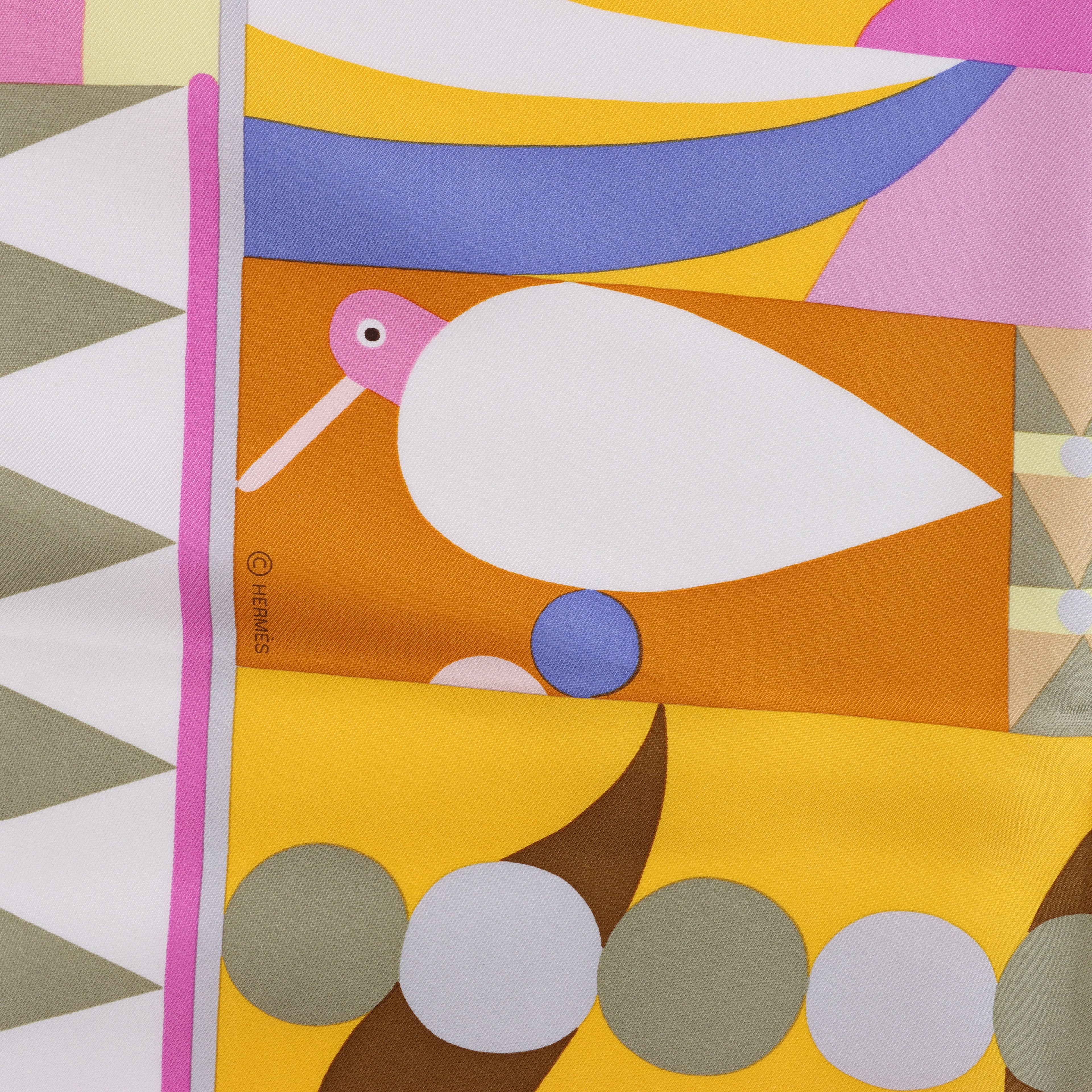 Hermès Carré 90 "Parade en Fanfare" Silk Scarf in Pink and Yellow