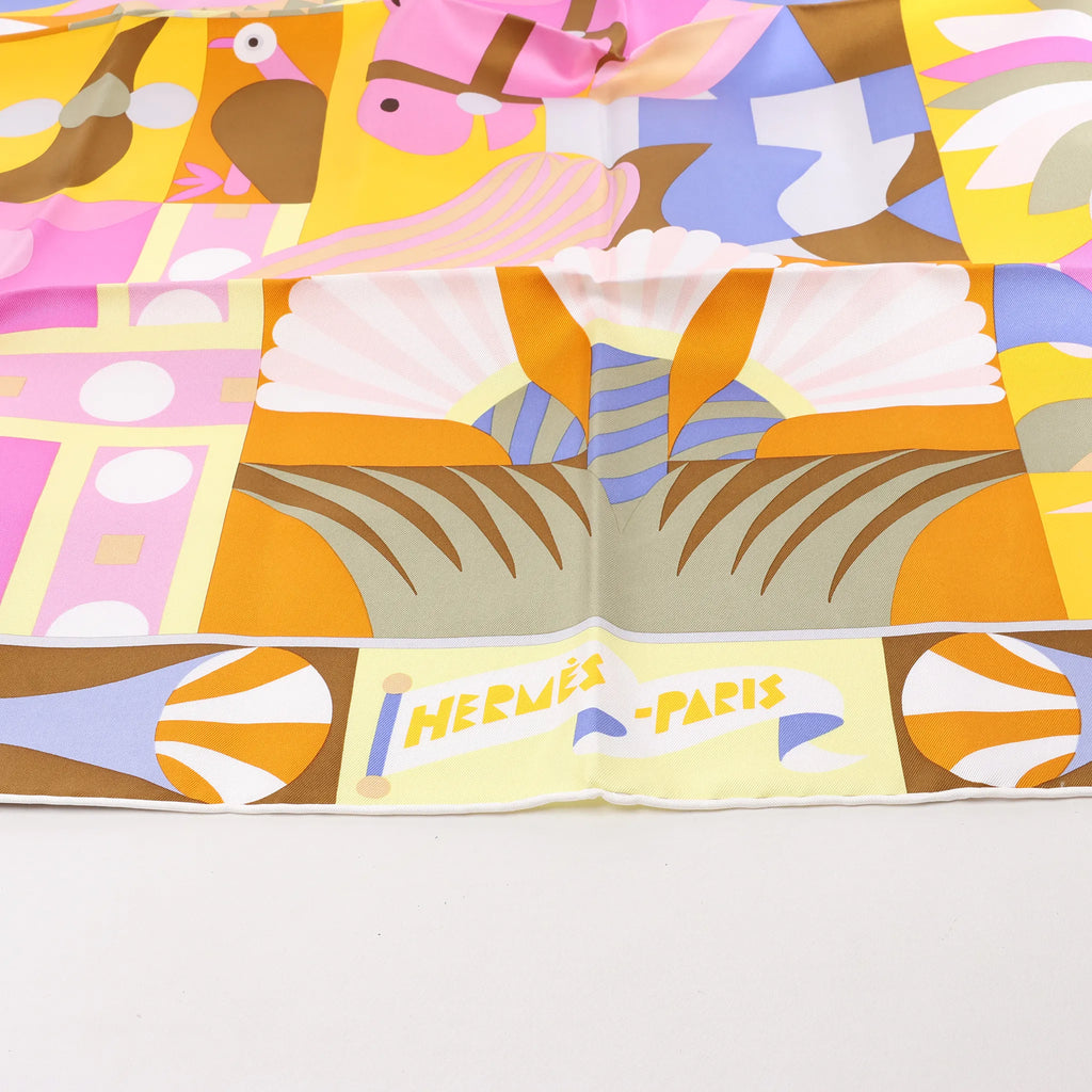 Hermès Carré 90 "Parade en Fanfare" Silk handkerchief in Purple