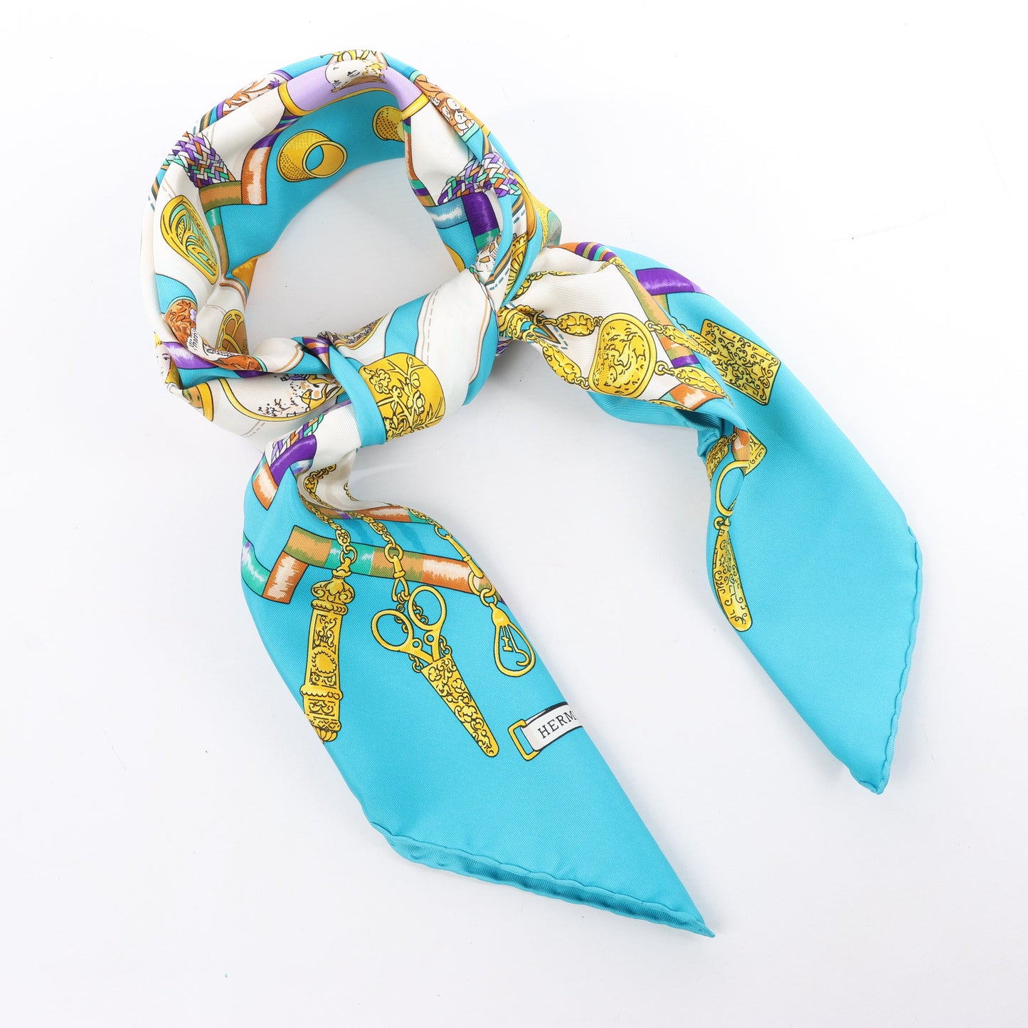 Hermès Carré 90 "Petite main" Silk handkerchief in Blue