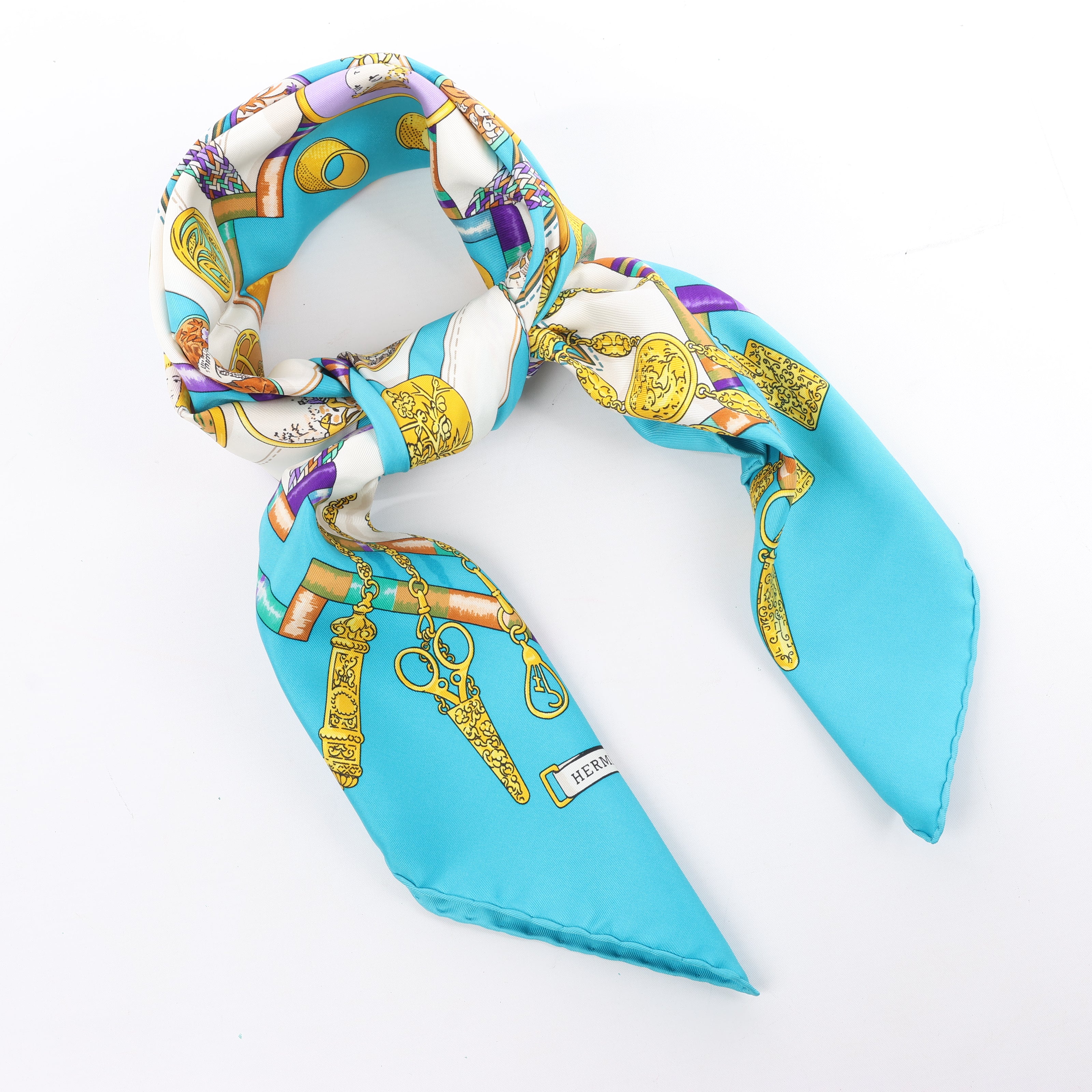 Hermès Carré 90 "Petite main" Silk handkerchief in Blue