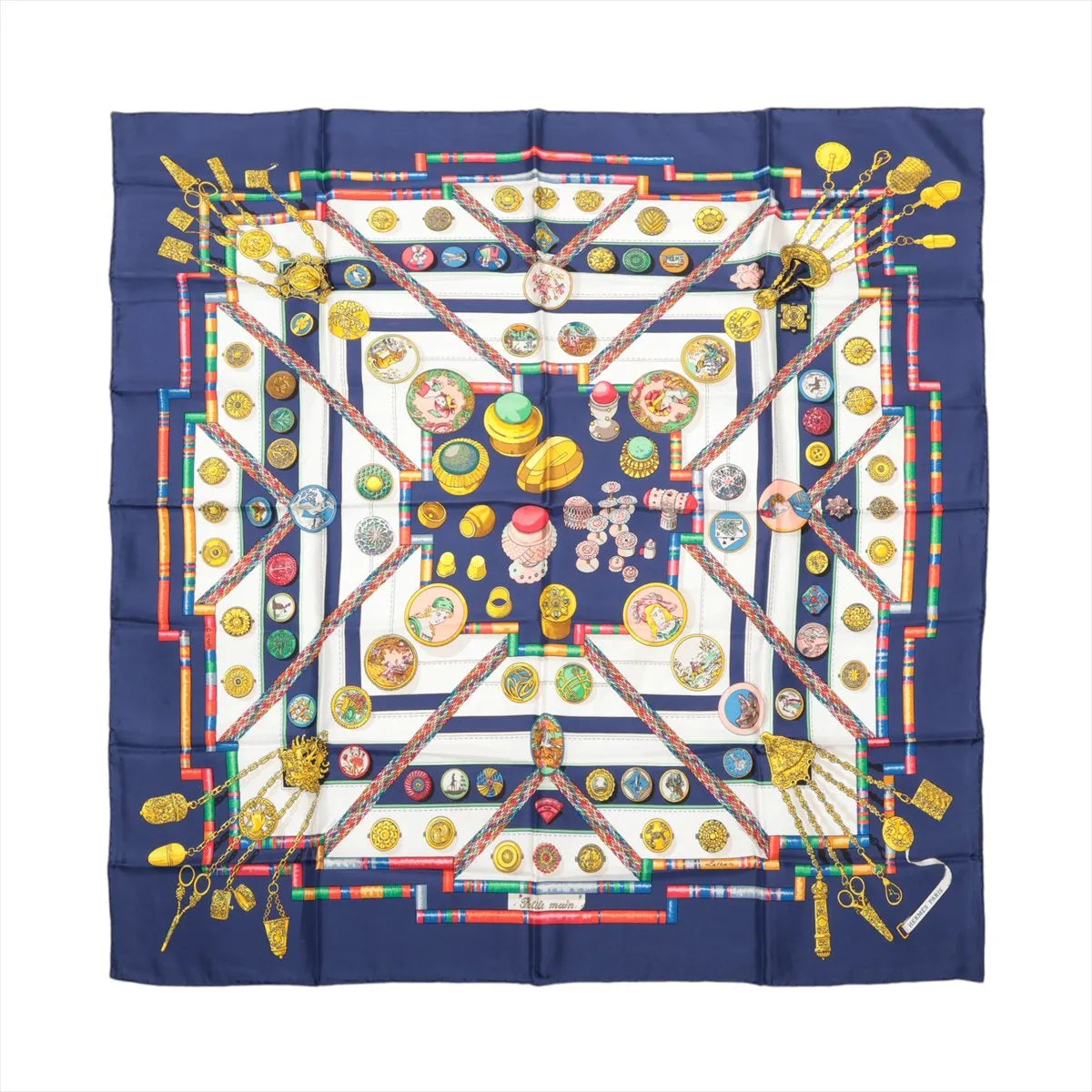 Hermès Carré 90 "Petite main" Silk handkerchief in Navy Blue