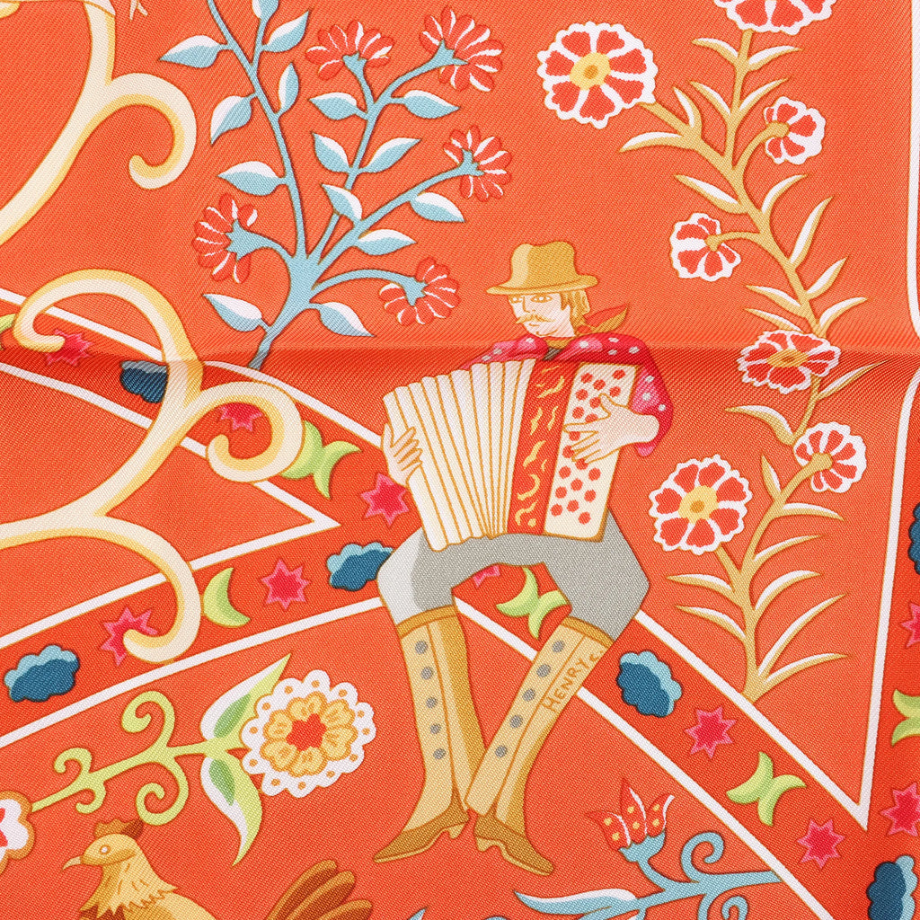 Hermès Carré 90 "Peuple du Vent" Silk handkerchief in Orange