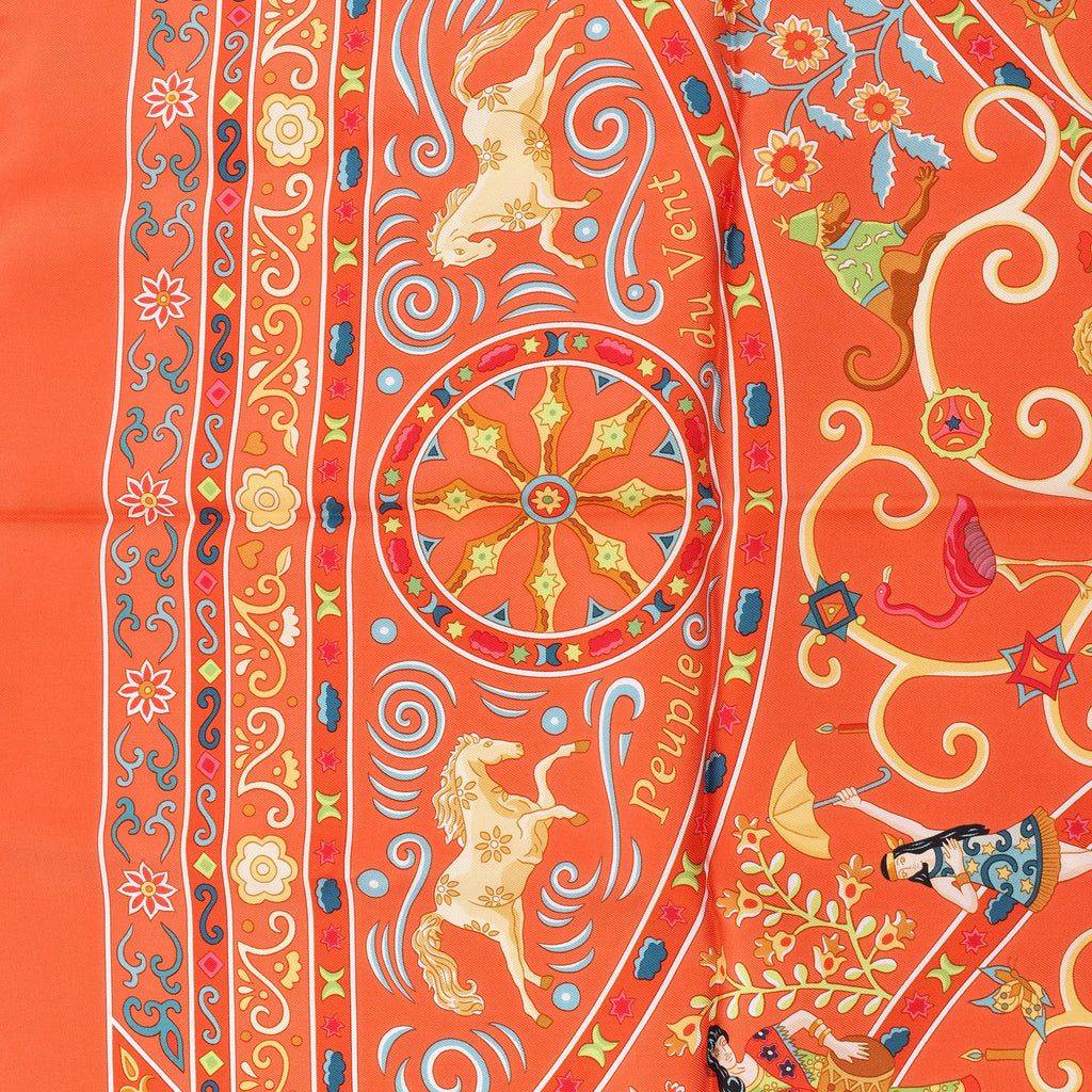 Hermès Carré 90 "Peuple du Vent" Silk handkerchief in Orange
