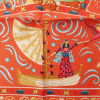 Hermès Carré 90 "Peuple du Vent" Silk handkerchief in Orange