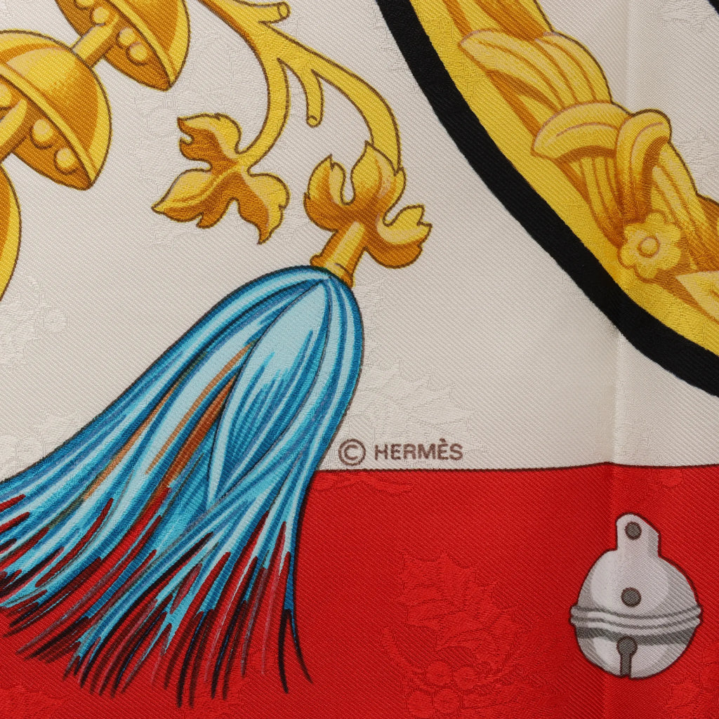 Hermès Carré 90 "Plumes et Grelots" Silk handkerchief in Red
