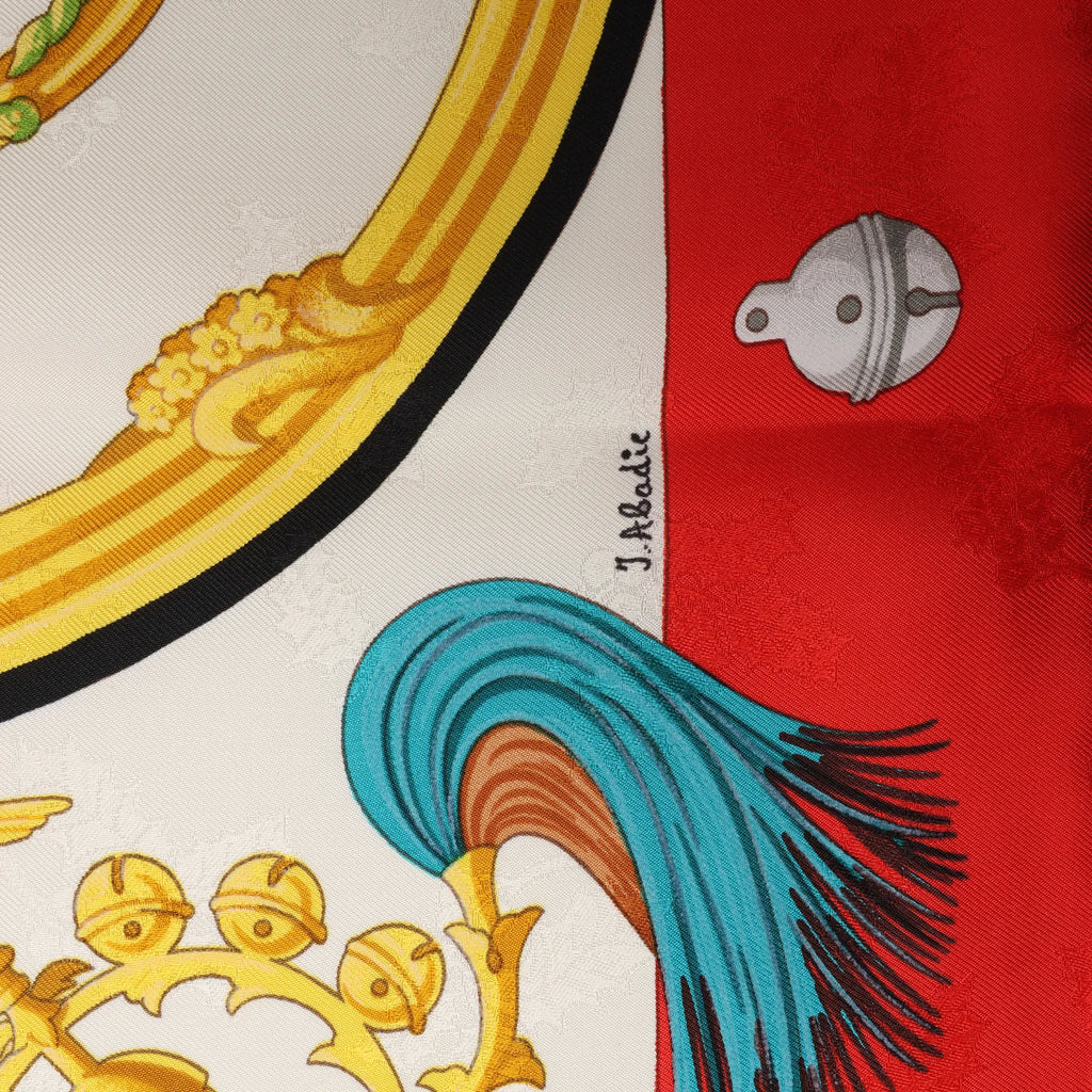 Hermès Carré 90 "Plumes et Grelots" Silk handkerchief in Red