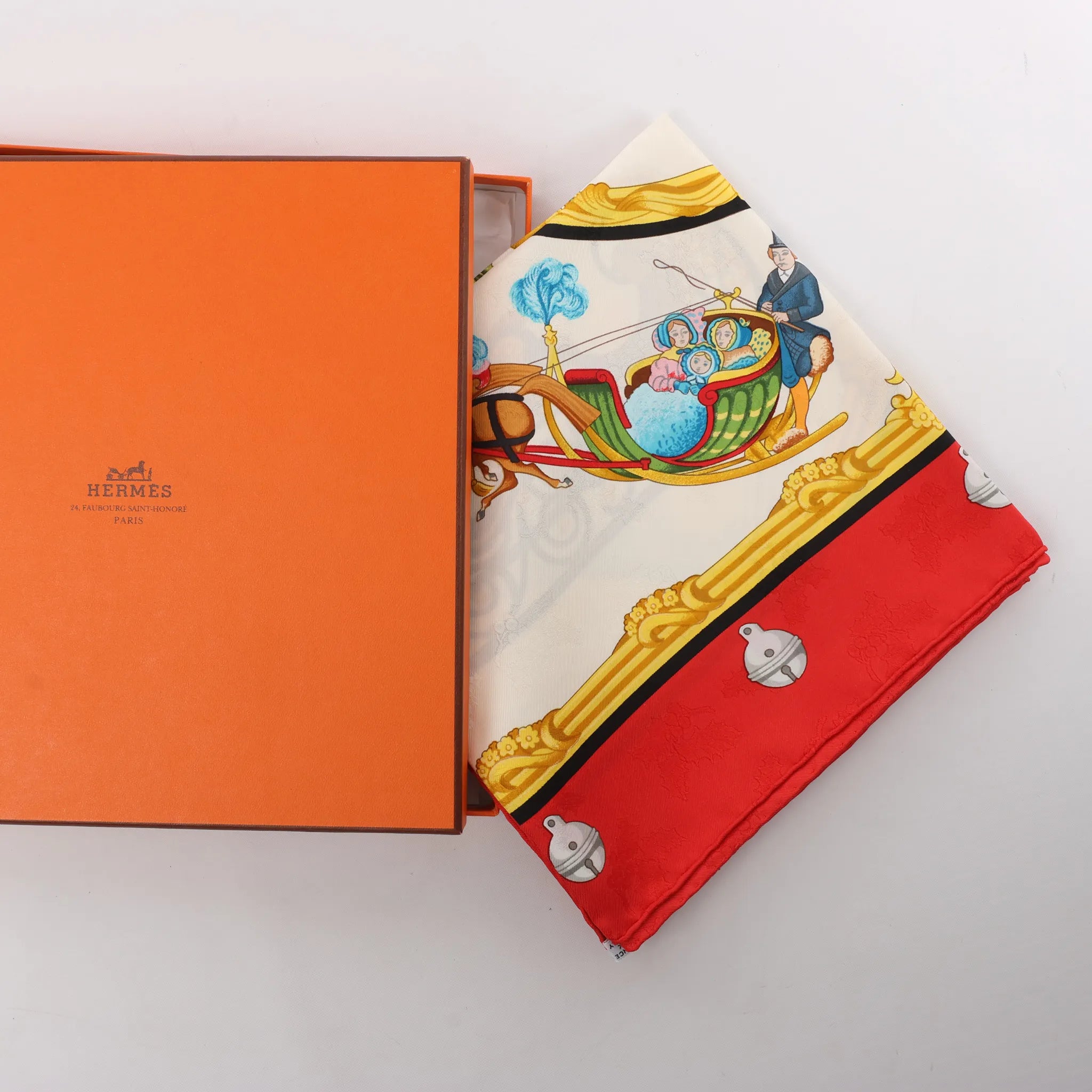 Hermès Carré 90 "Plumes et Grelots" Silk handkerchief in Red