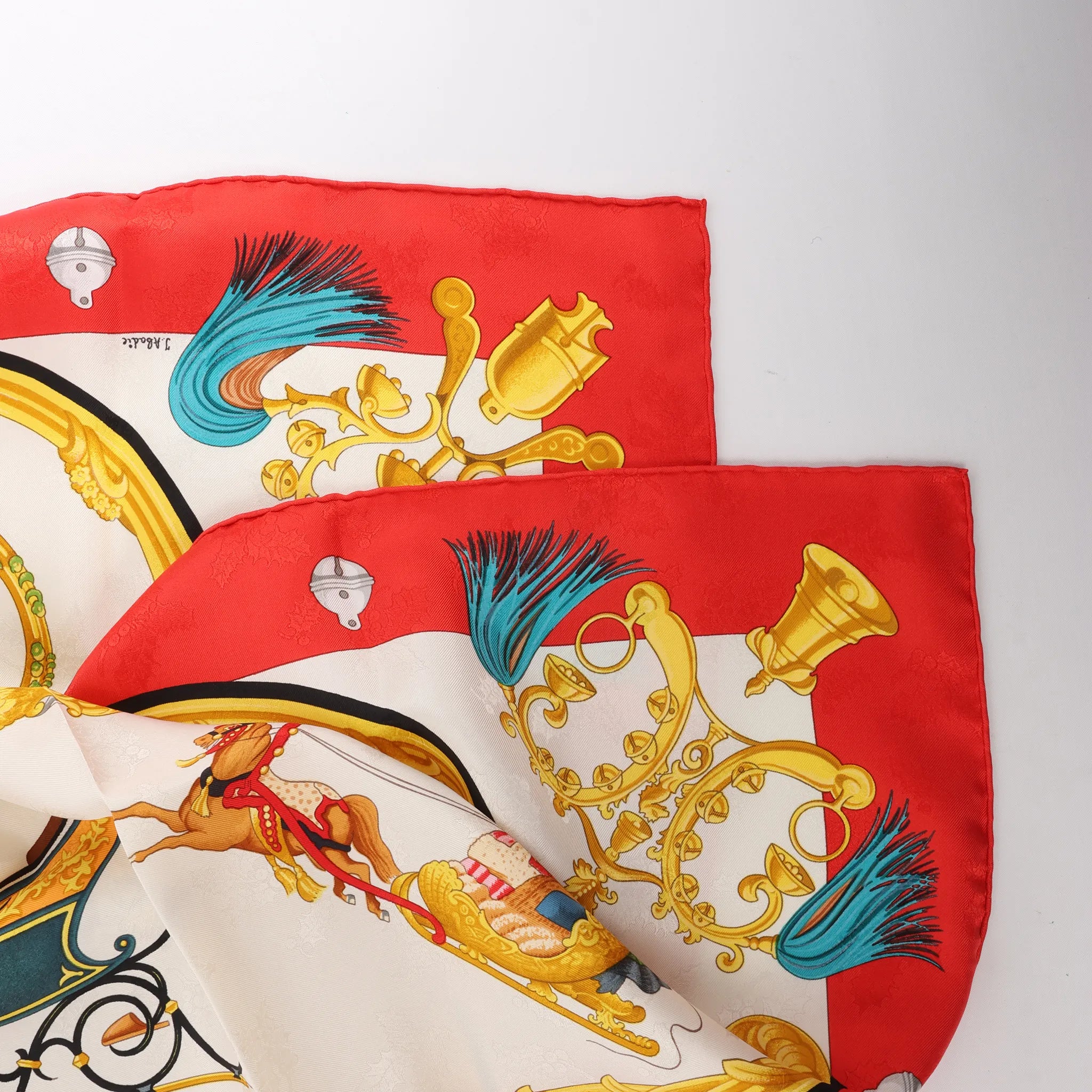Hermès Carré 90 "Plumes et Grelots" Silk handkerchief in Red