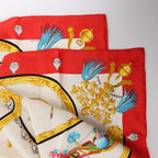 Hermès Carré 90 "Plumes et Grelots" Silk handkerchief in Red