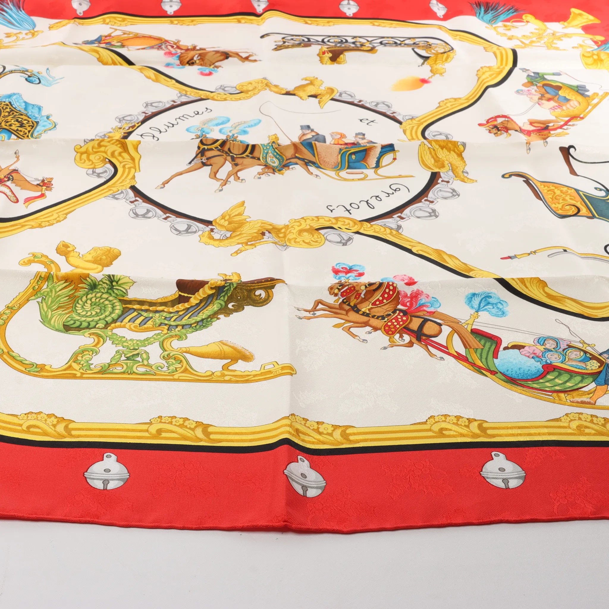 Hermès Carré 90 "Plumes et Grelots" Silk handkerchief in Red