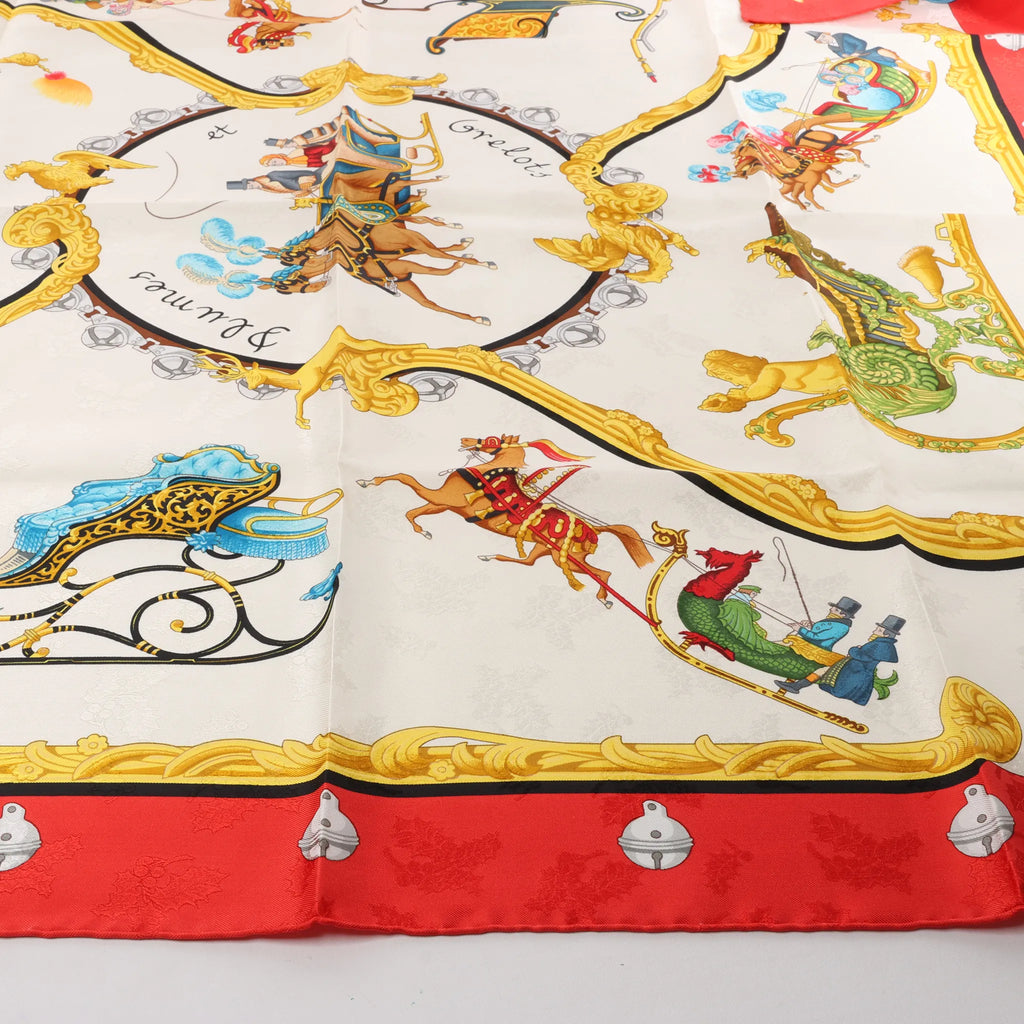 Hermès Carré 90 "Plumes et Grelots" Silk handkerchief in Red