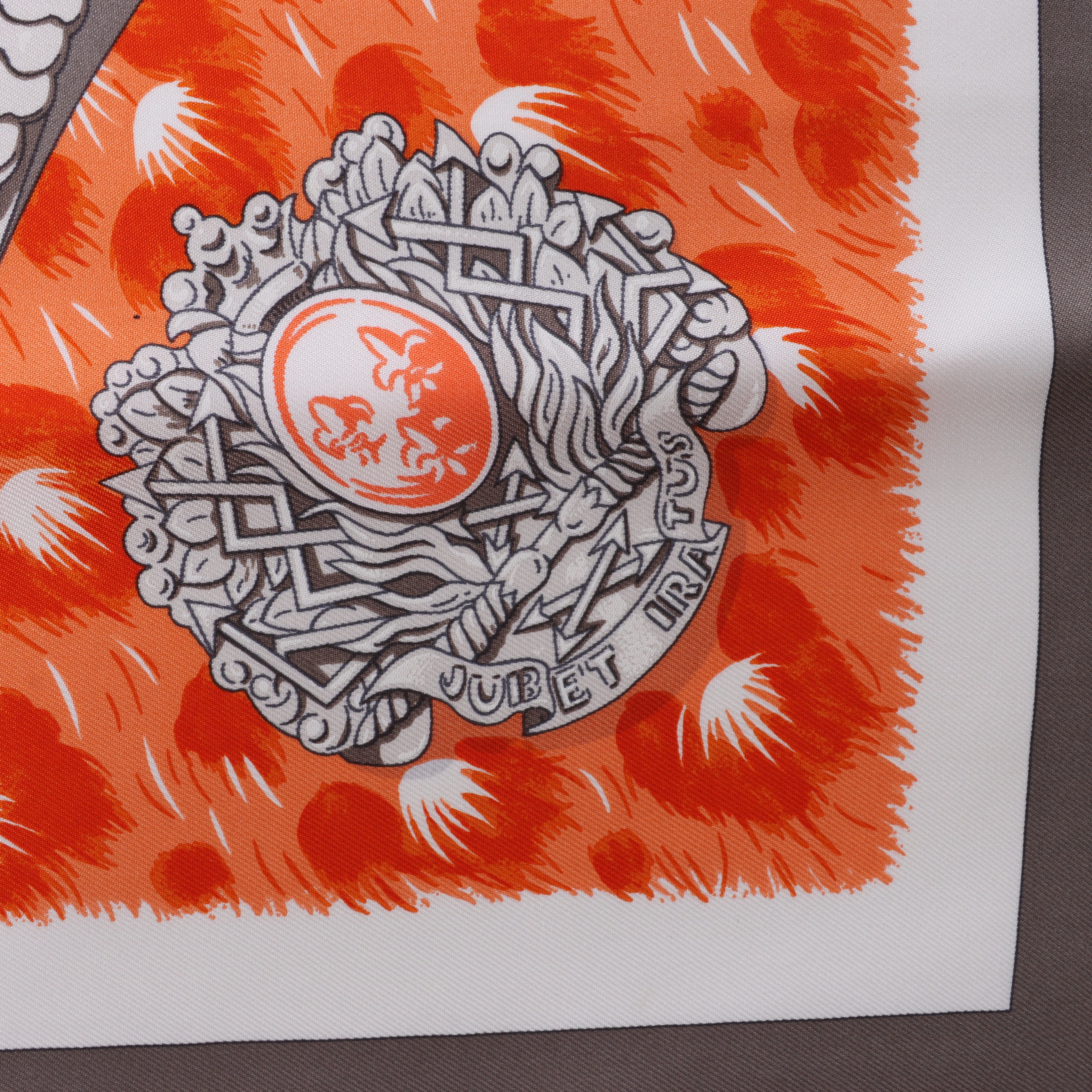 Hermès Carré 90 "Plumets du Roy King's" Silk handkerchief in Orange x Yellow