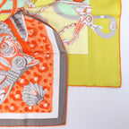 Hermès Carré 90 "Plumets du Roy King's" Silk handkerchief in Orange x Yellow