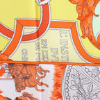 Hermès Carré 90 "Plumets du Roy King's" Silk handkerchief in Orange x Yellow