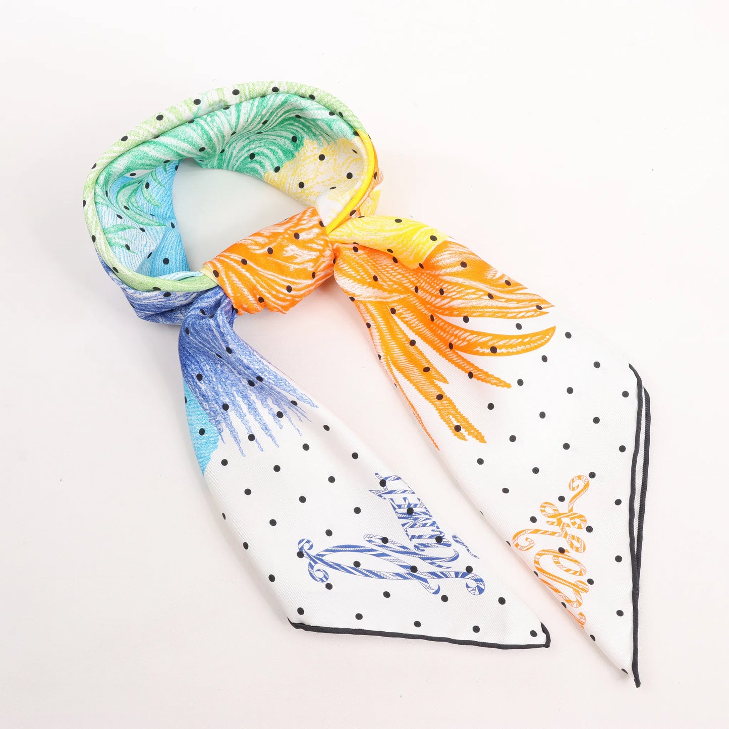 Hermès Carré 90 "Plumets et Panaches" Silk handkerchief in White x Multicolor