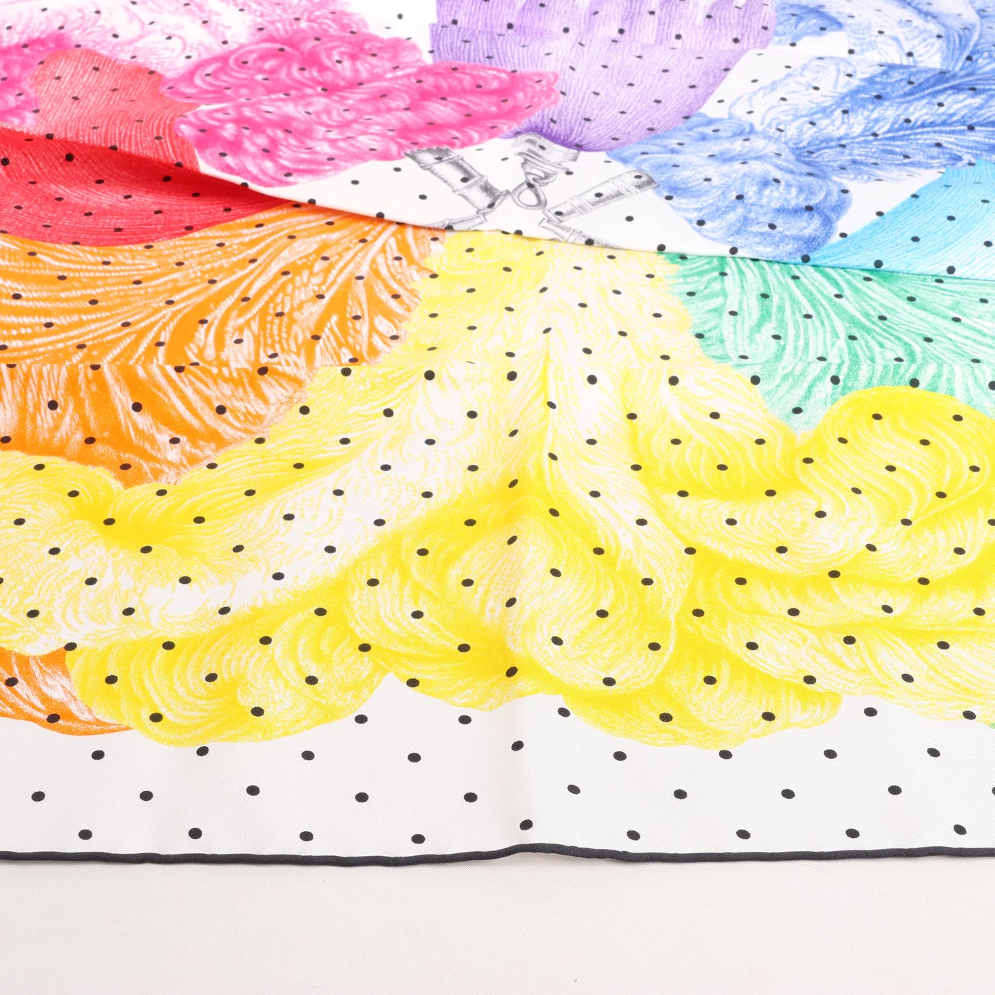 Hermès Carré 90 "Plumets et Panaches" Silk handkerchief in White x Multicolor