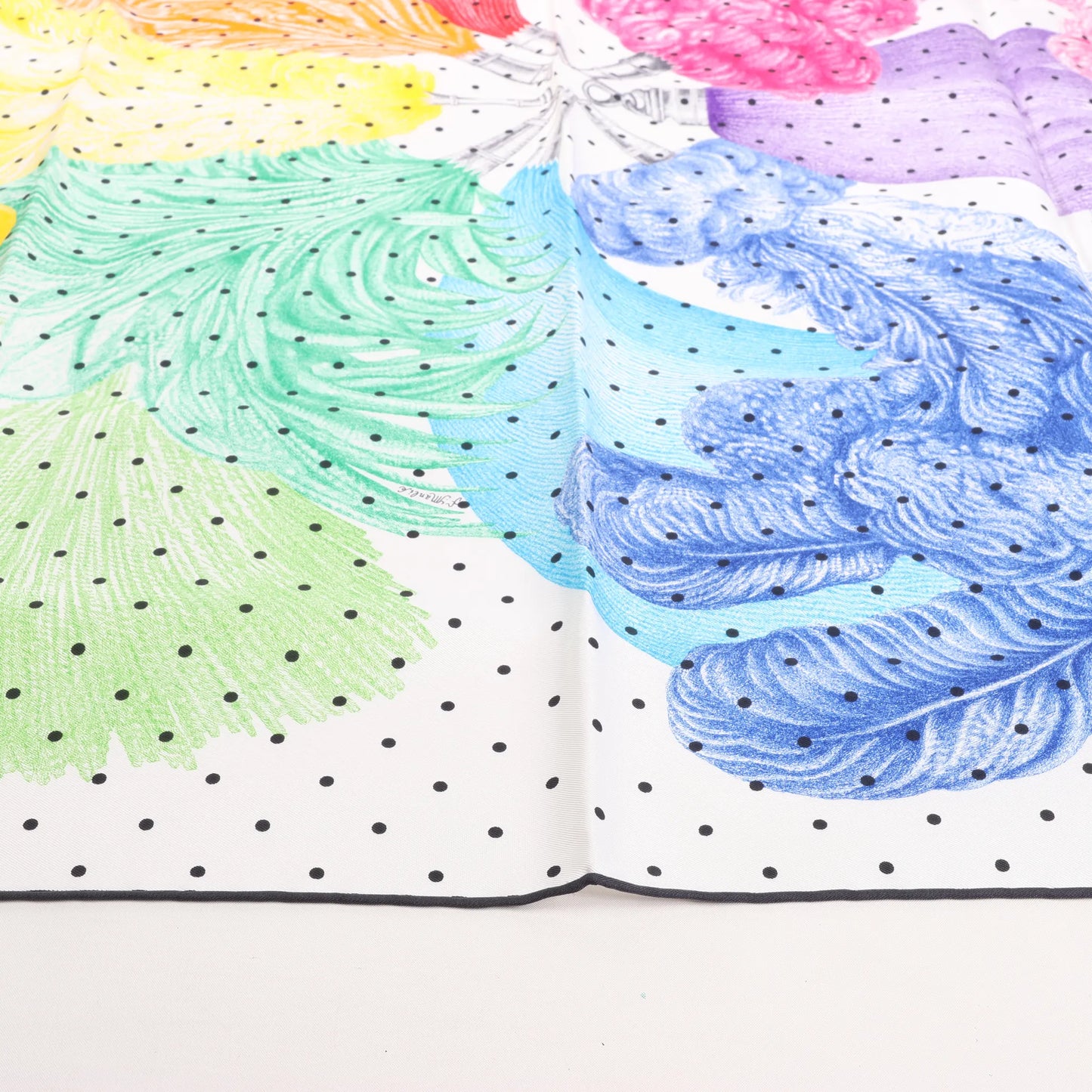 Hermès Carré 90 "Plumets et Panaches" Silk handkerchief in White x Multicolor