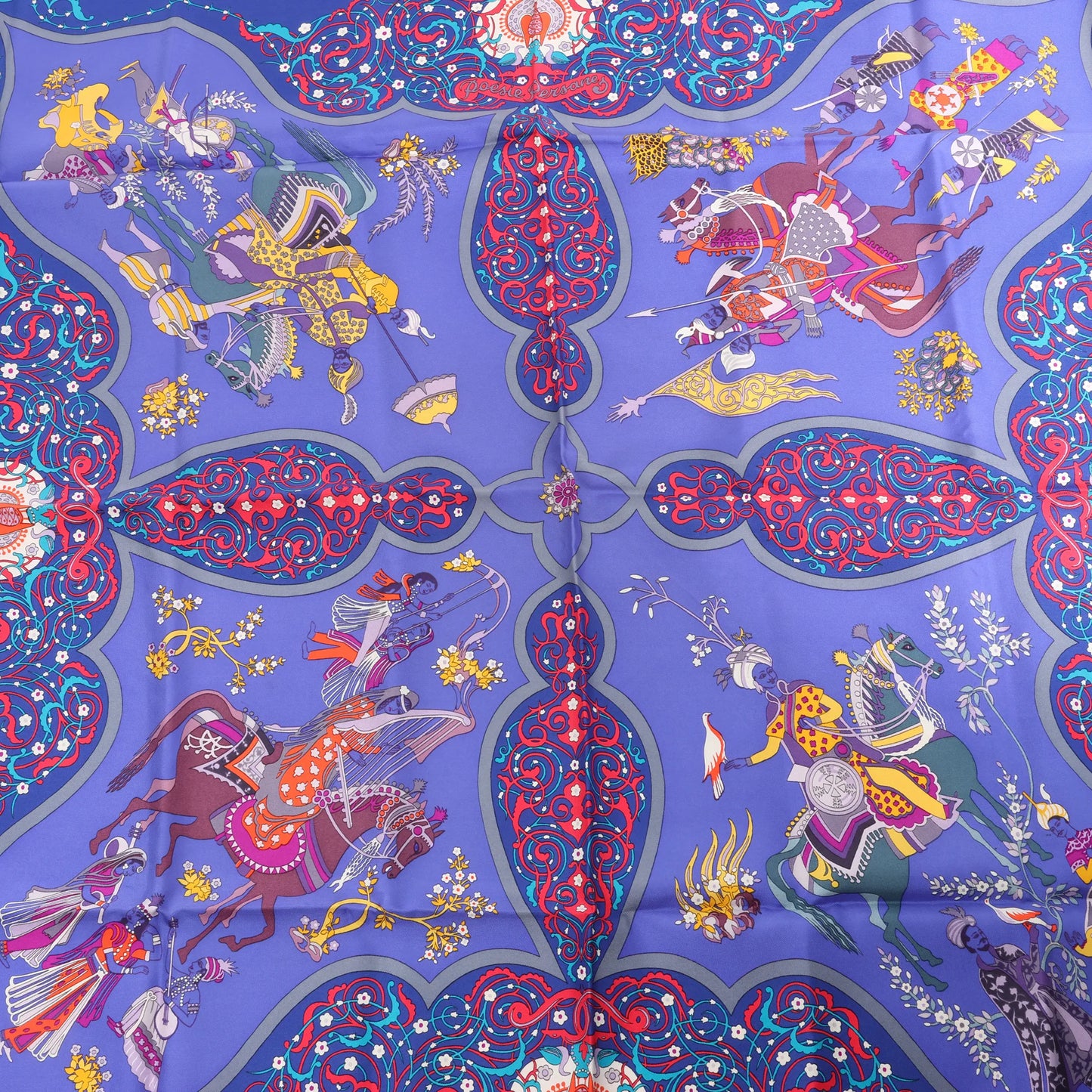 Hermès Carré 90 "Poesie Persane" Silk handkerchief in Navy Blue