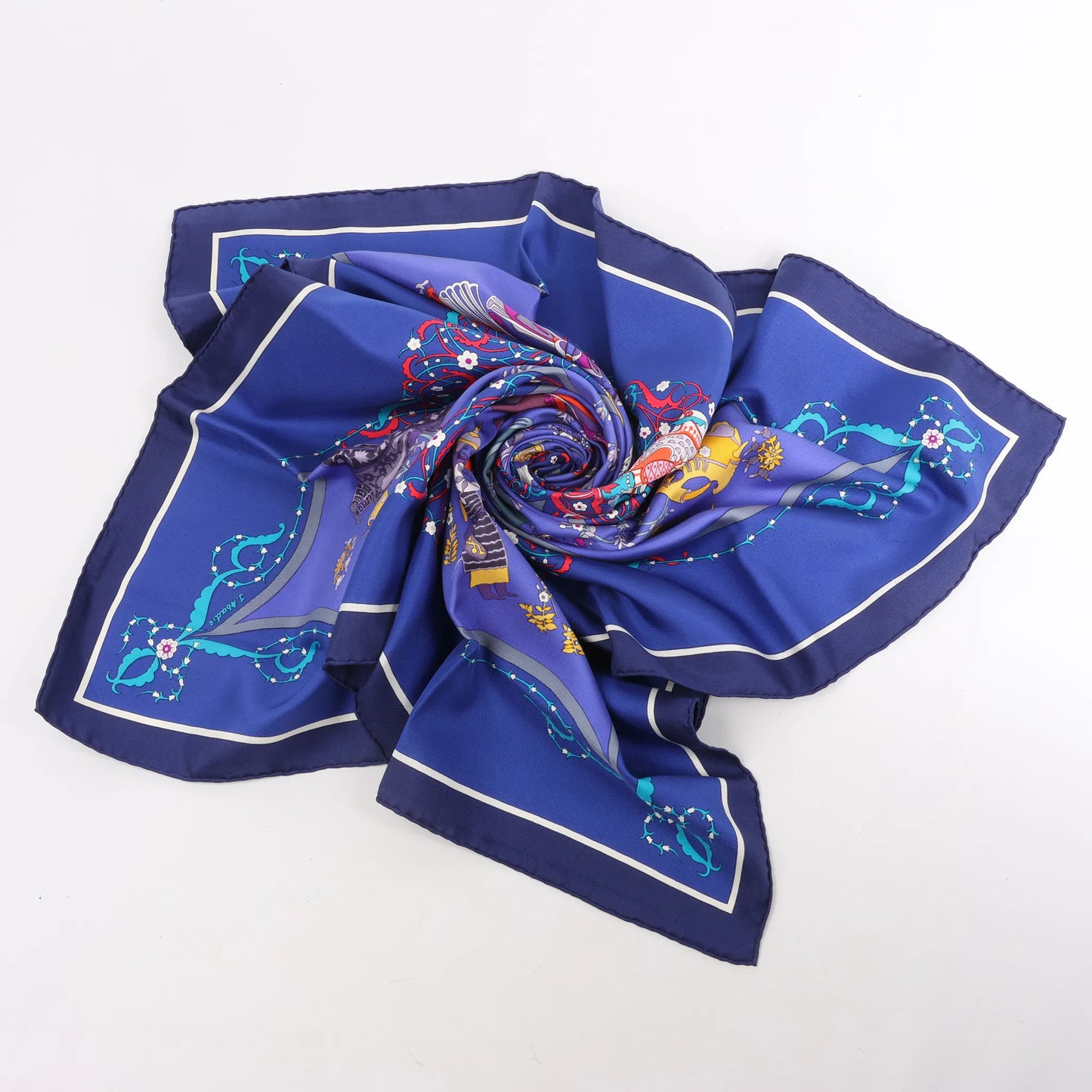 Hermès Carré 90 "Poesie Persane" Silk handkerchief in Navy Blue