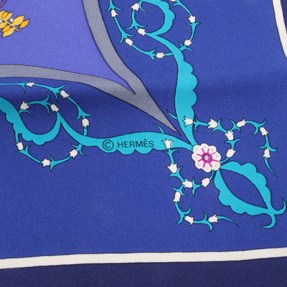 Hermès Carré 90 "Poesie Persane" Silk handkerchief in Navy Blue