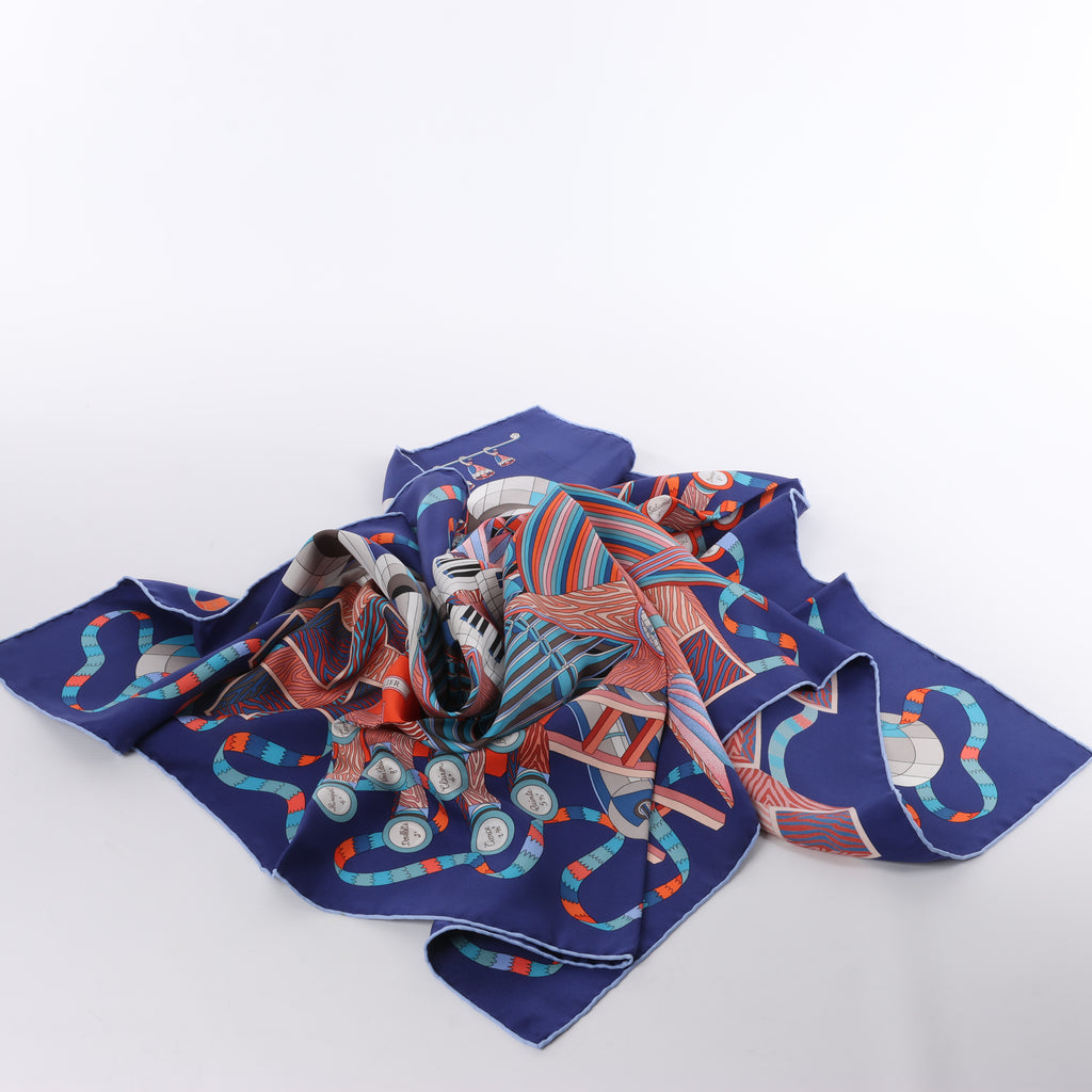 Hermès Carré 90 "D'ORGUE" Silk handkerchief in Navy Blue