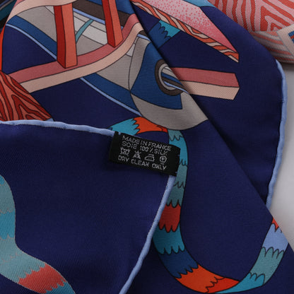 Mouchoir en soie Hermès Carré 90 "D'ORGUE" en Bleu Marine