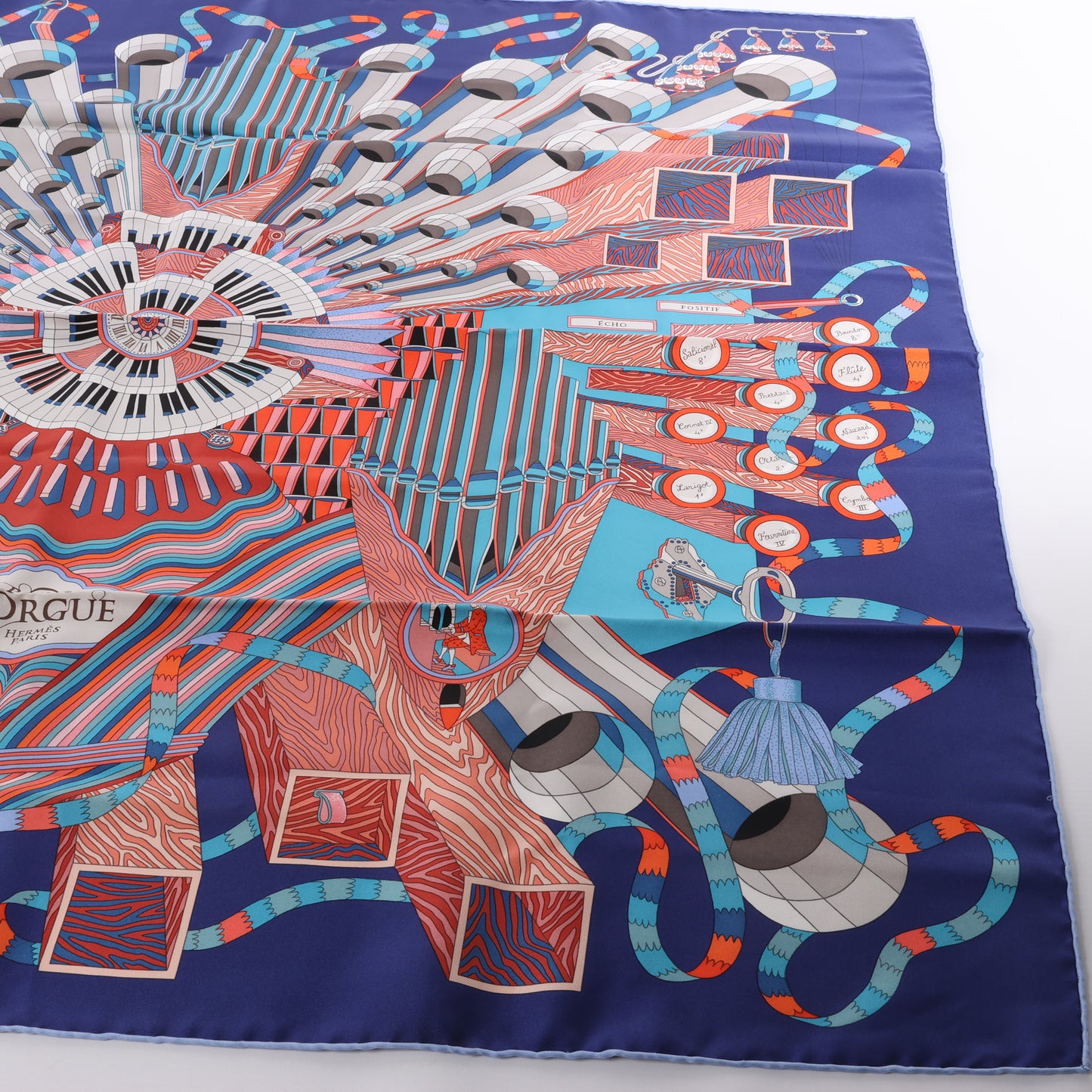 Mouchoir en soie Hermès Carré 90 "D'ORGUE" en Bleu Marine