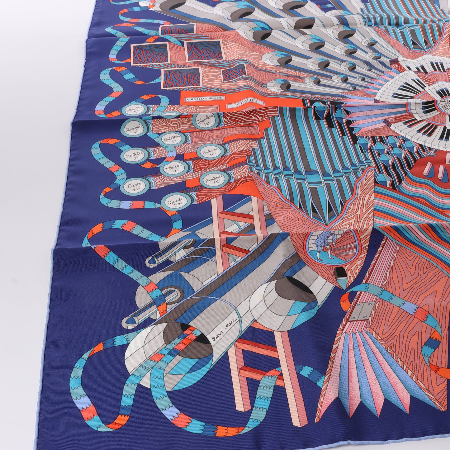 Mouchoir en soie Hermès Carré 90 "D'ORGUE" en Bleu Marine