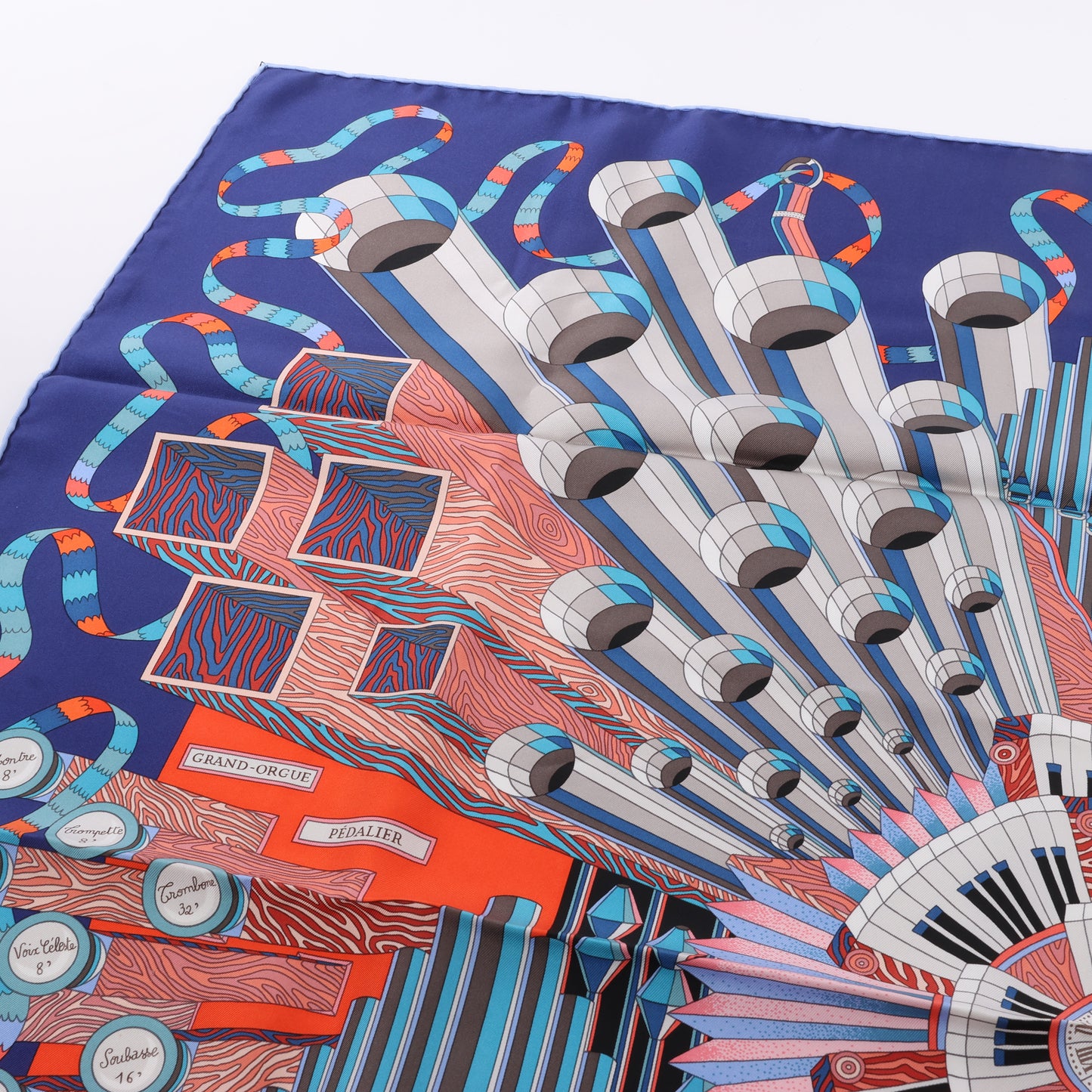 Mouchoir en soie Hermès Carré 90 "D'ORGUE" en Bleu Marine
