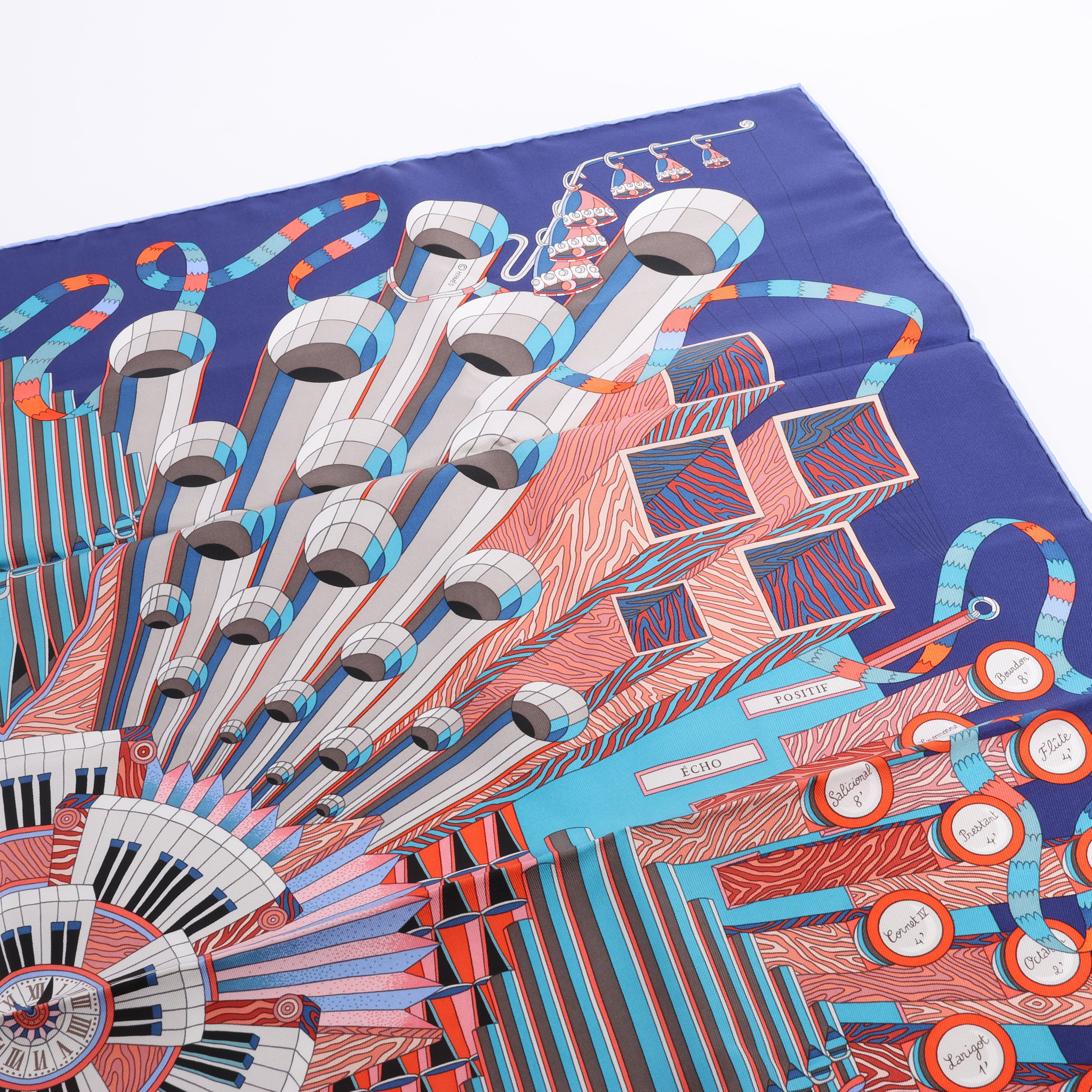 Hermès Carré 90 "D'ORGUE" Silk handkerchief in Navy Blue