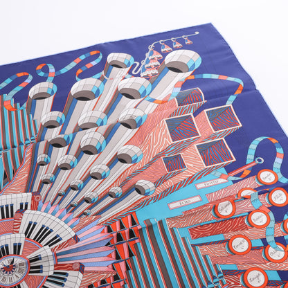 Mouchoir en soie Hermès Carré 90 "D'ORGUE" en Bleu Marine