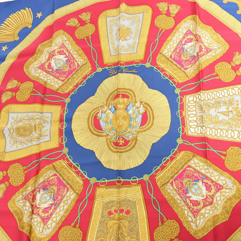 Hermès Carré 90 "Poste et Cavalerie Saber" Silk handkerchief in Red