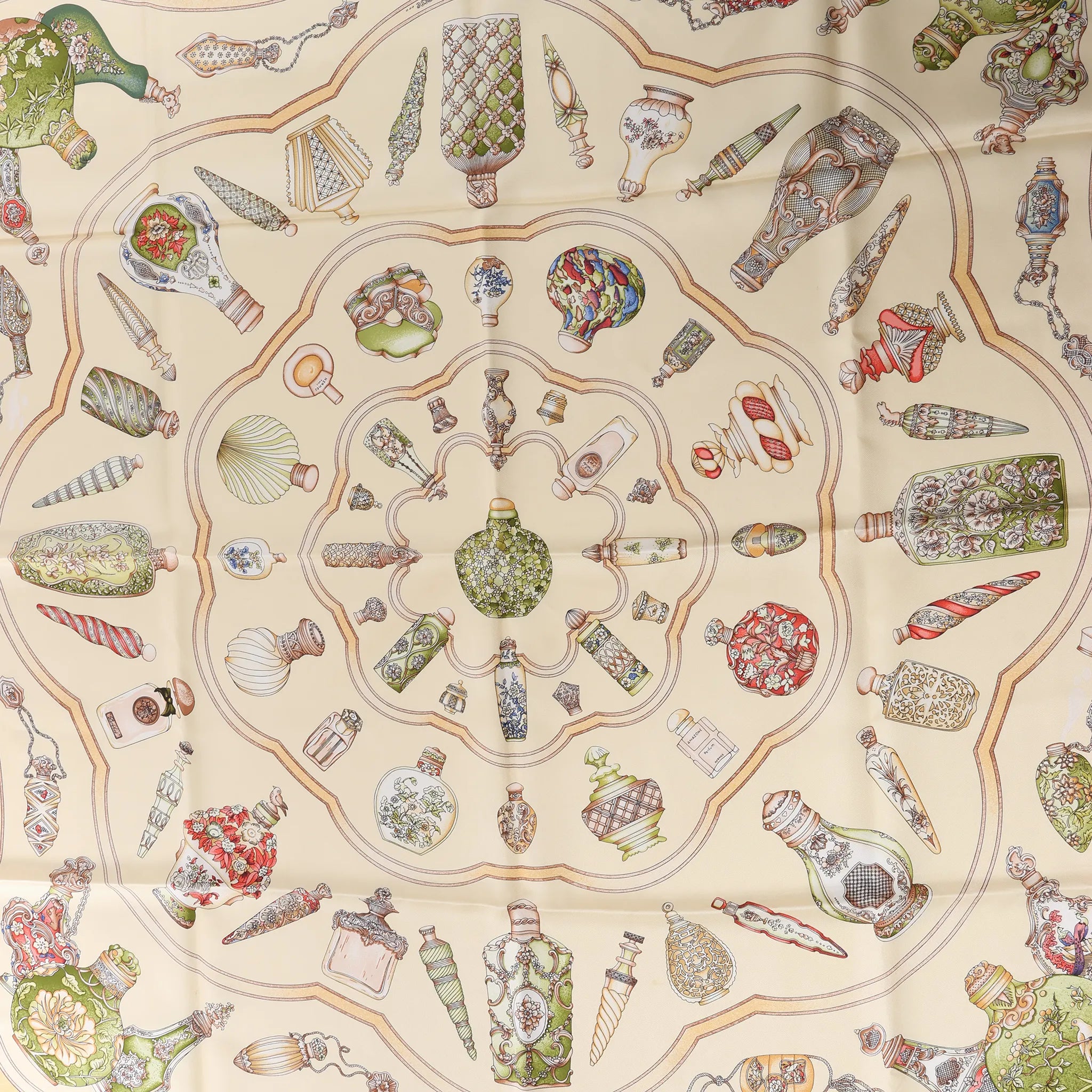 Hermès Carré 90 "Qu'Importe Le Flacon" Silk handkerchief in Beige