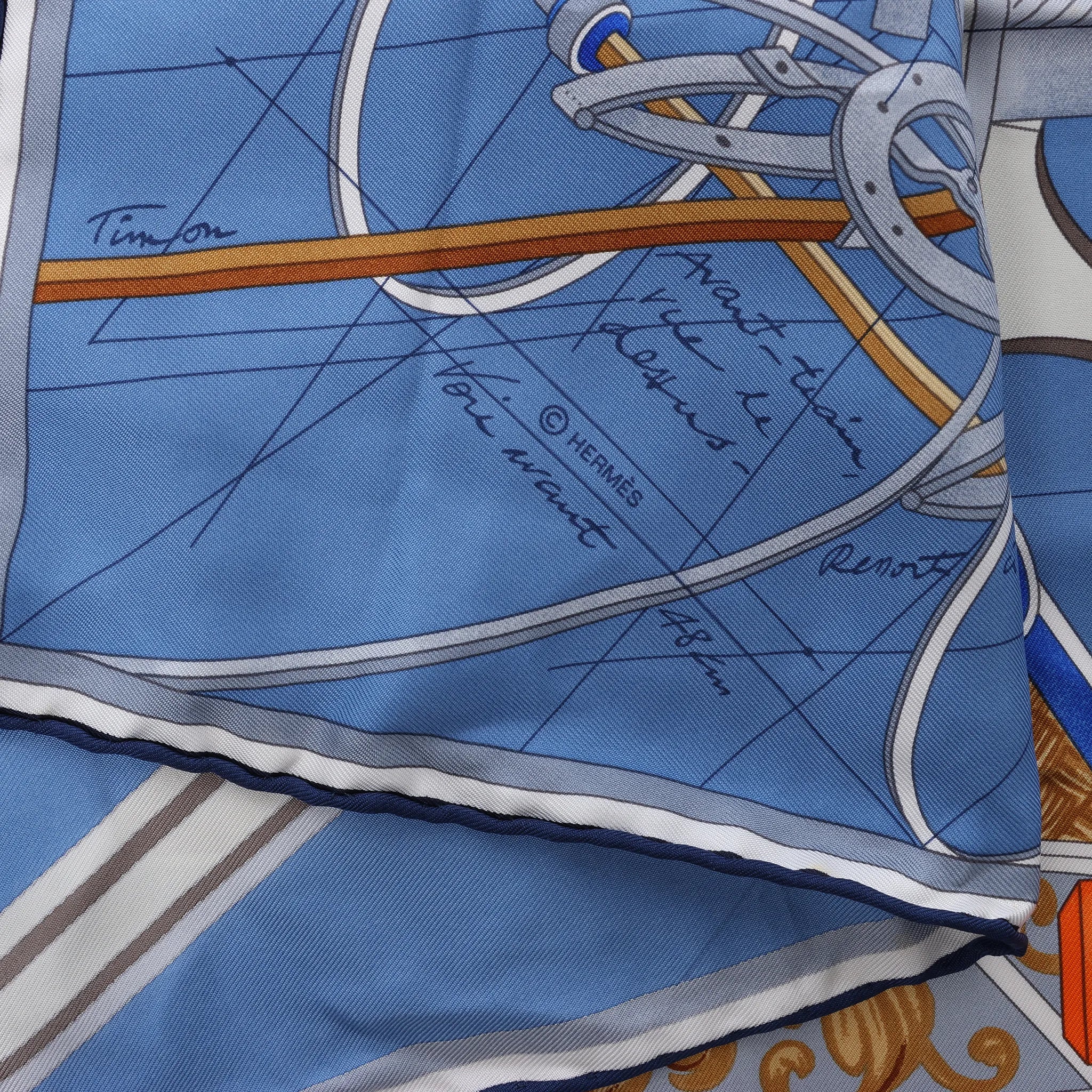 Hermès Carré 90 "Projet De Voiture" Silk handkerchief in Blue