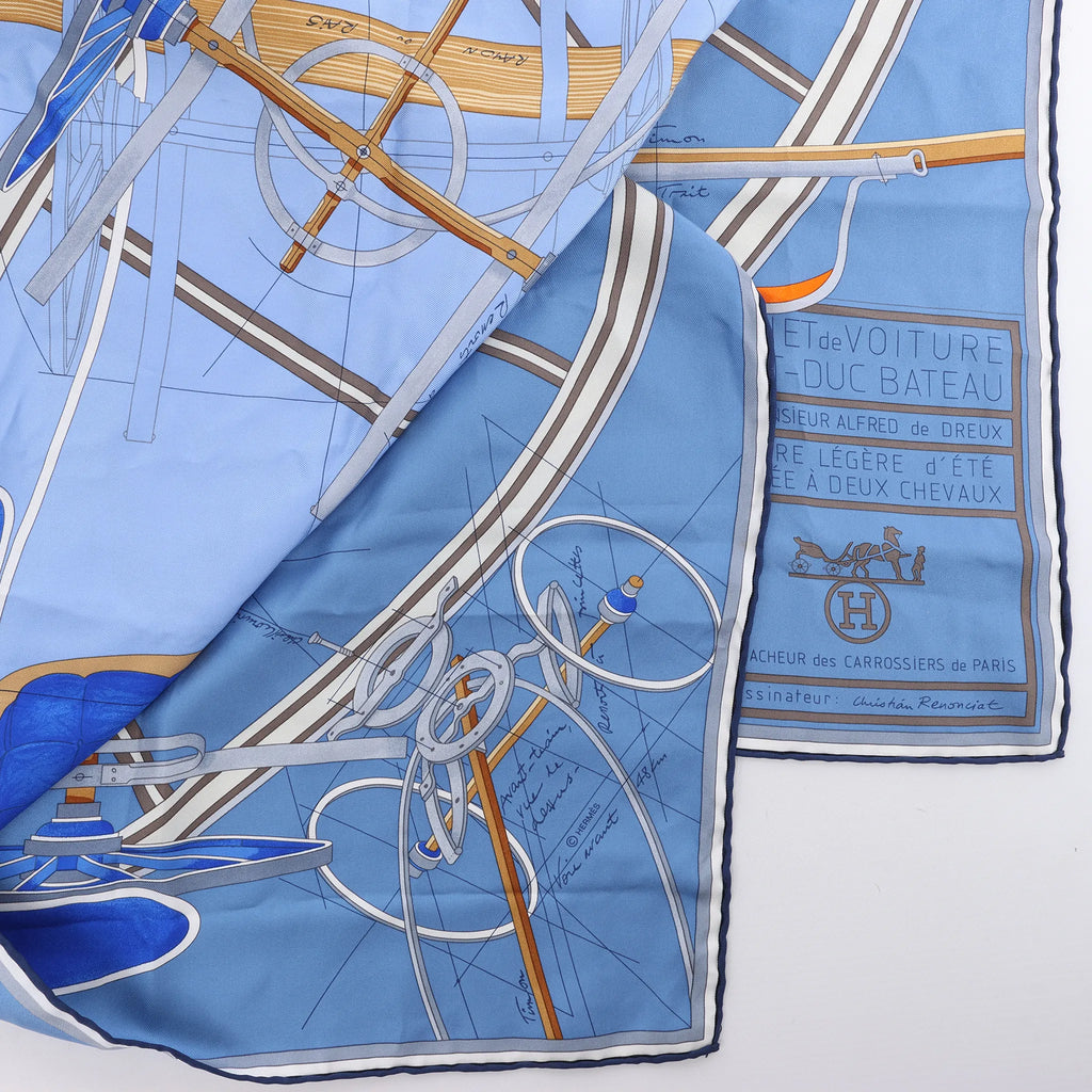Hermès Carré 90 "Projet De Voiture" Silk handkerchief in Blue