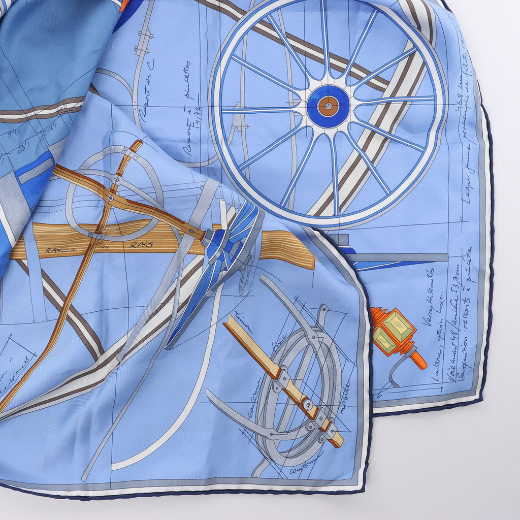 Hermès Carré 90 "Projet De Voiture" Silk handkerchief in Blue