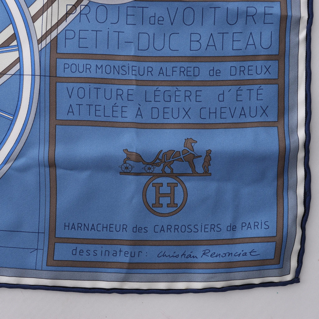 Hermès Carré 90 "Projet De Voiture" Silk handkerchief in Blue