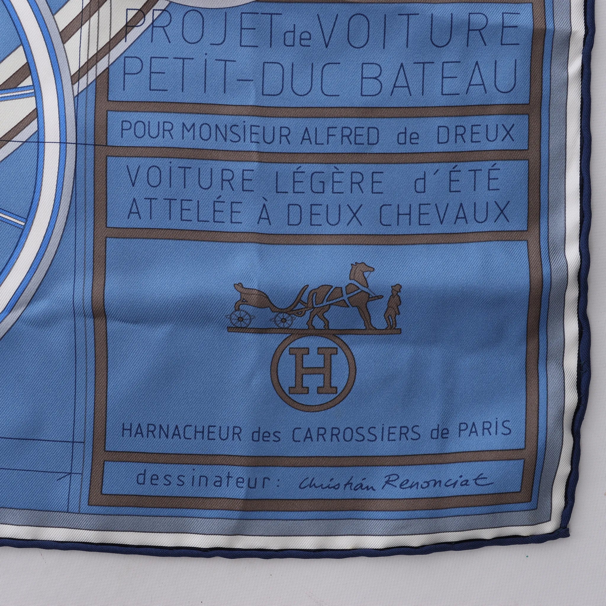 Hermès Carré 90 "Projet De Voiture" Silk handkerchief in Blue