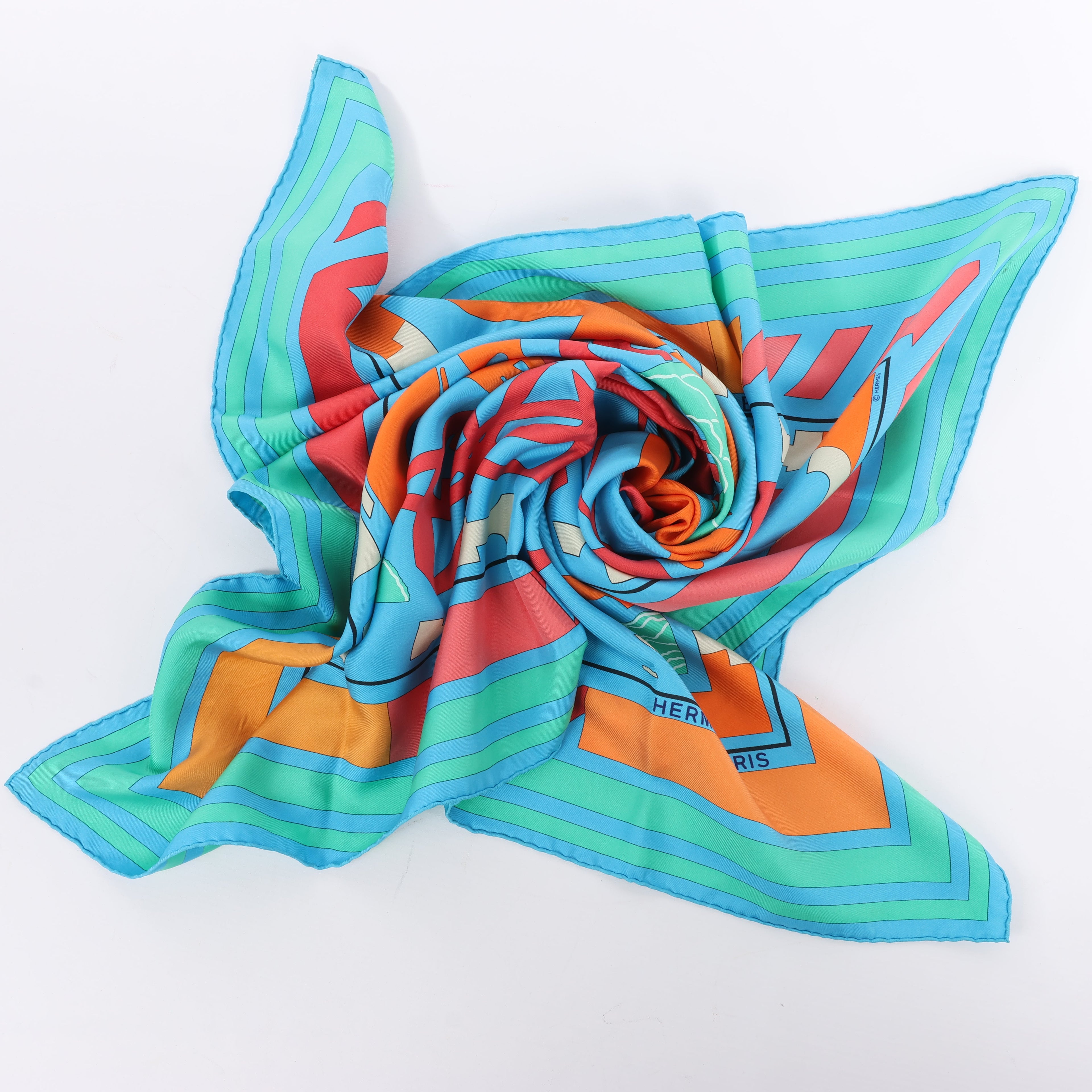 Hermès Carré 90 "Puzzle" 100% Silk Scarf in Blue