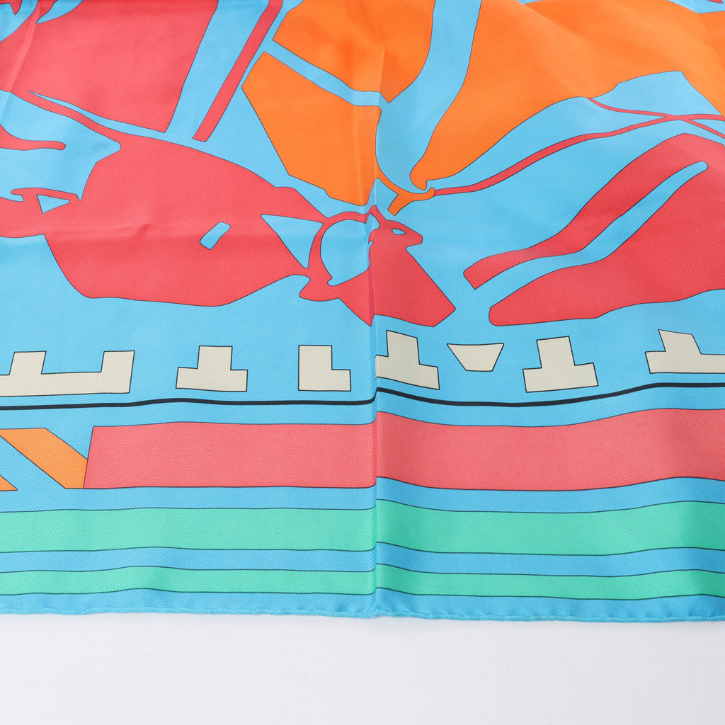 Hermès Carré 90 "Puzzle" 100% Silk Scarf in Blue