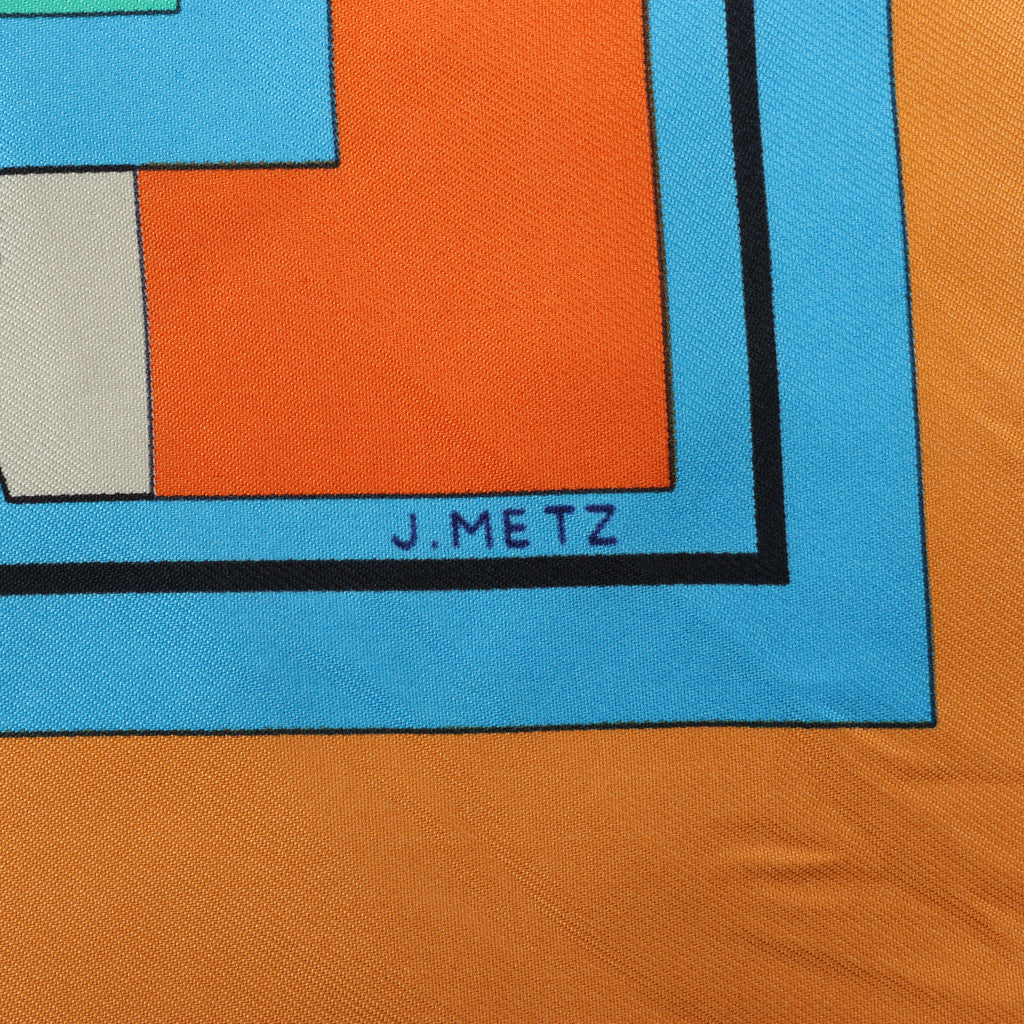 Hermès Carré 90 "Puzzle" 100% Silk Scarf in Blue