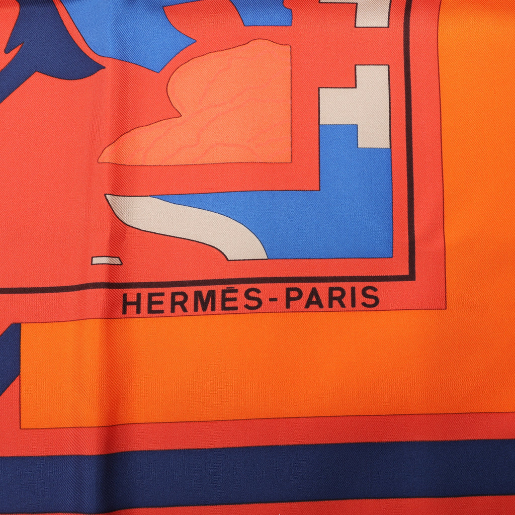 Hermès Carré 90 "Puzzle" 100% Silk Scarf in Orange