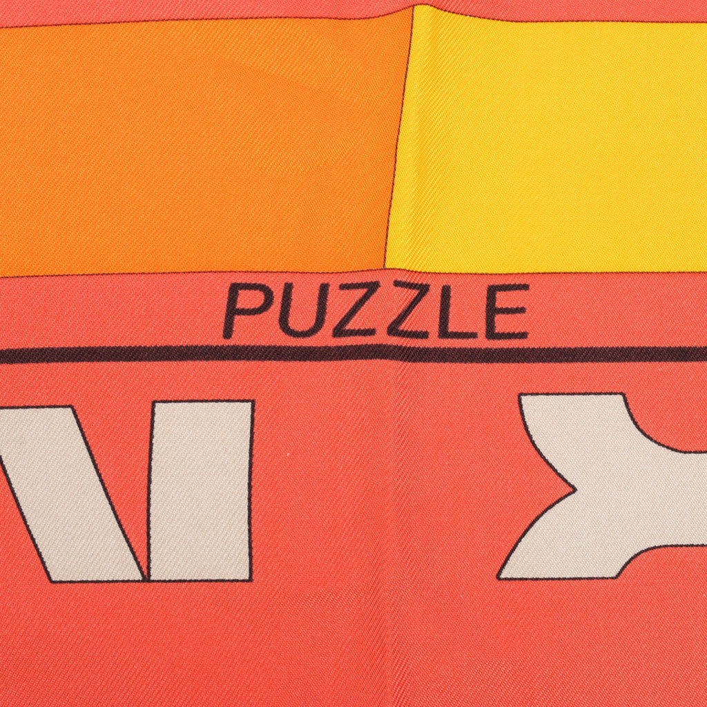 Hermès Carré 90 "Puzzle" 100% Silk Scarf in Orange