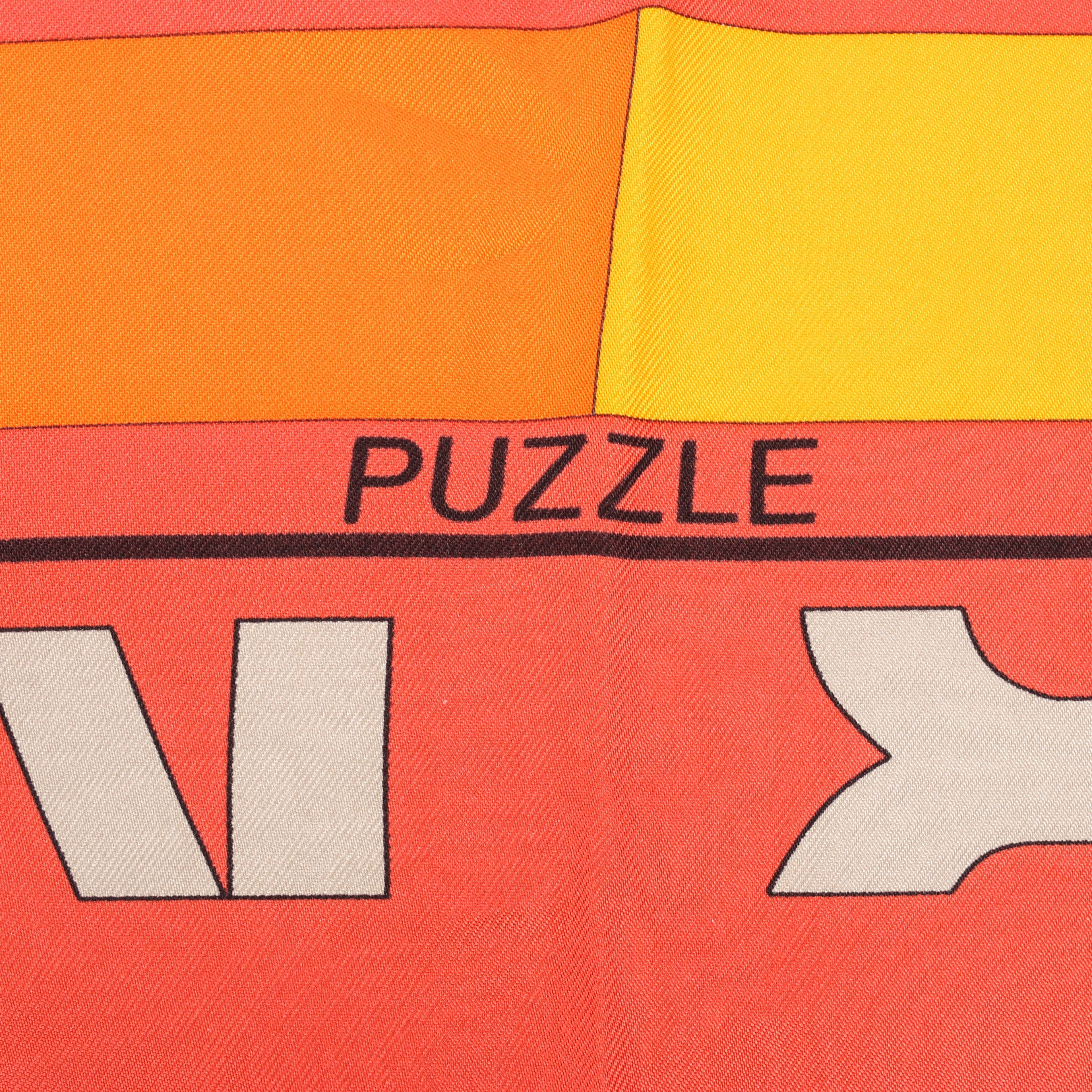 Hermès Carré 90 "Puzzle" 100% Silk Scarf in Orange