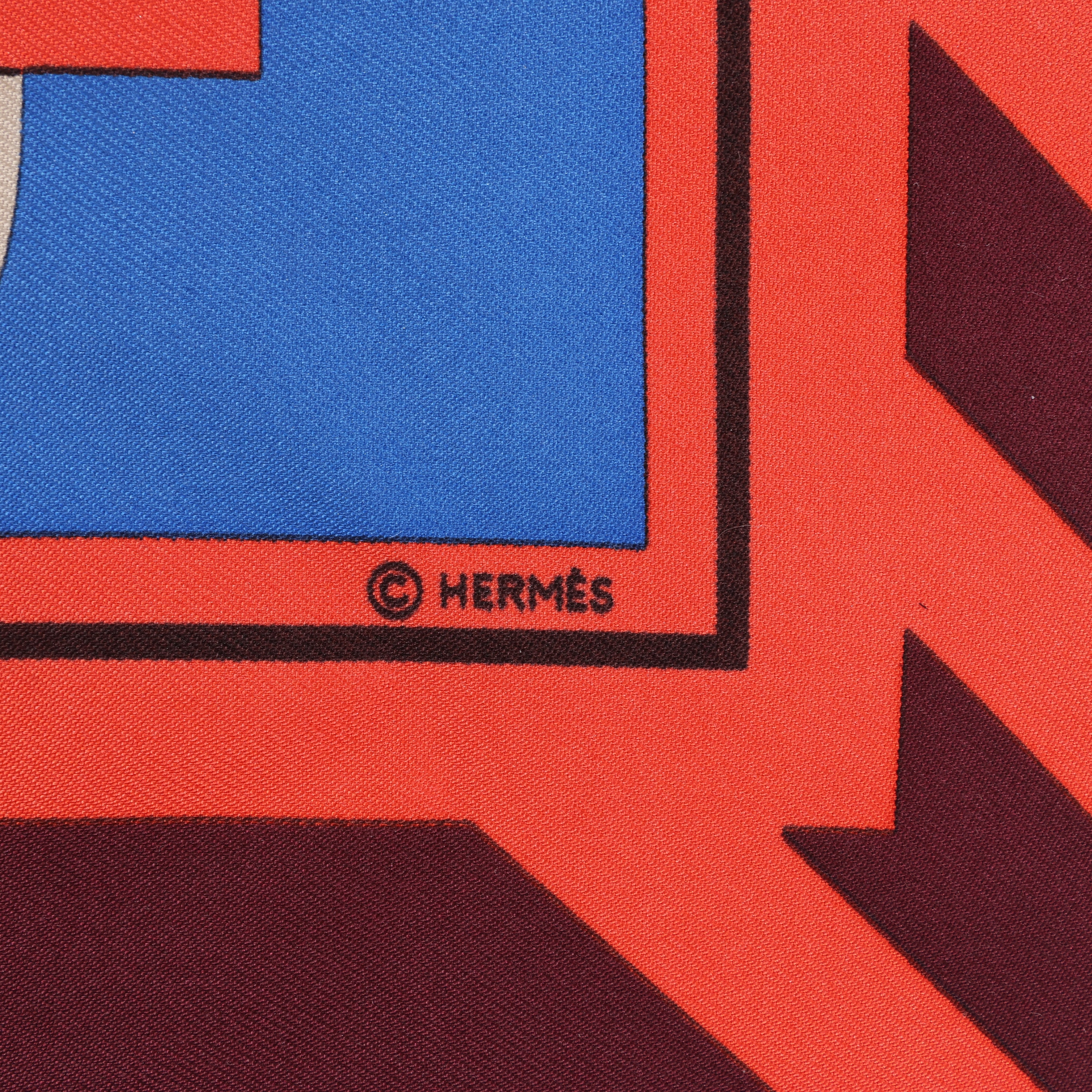 Hermès Carré 90 "Puzzle" 100% Silk Scarf in Orange