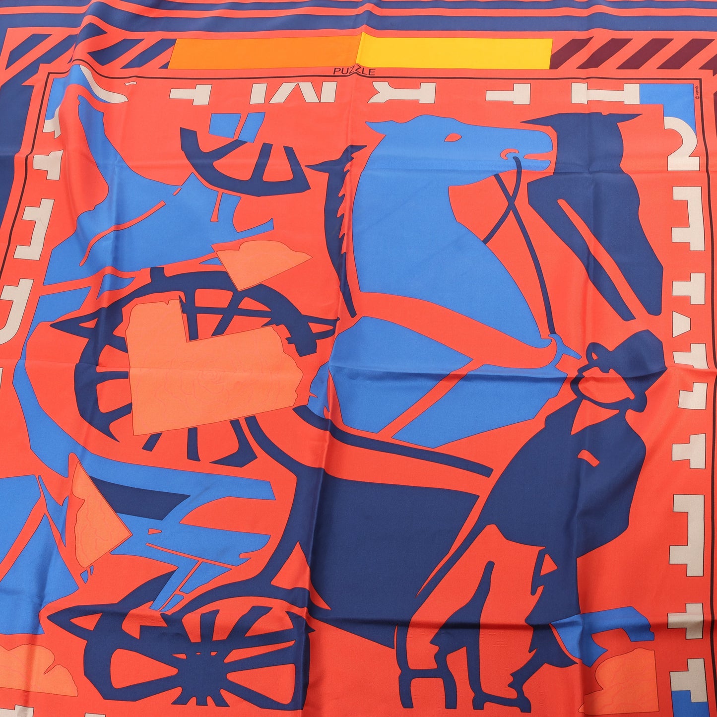 Hermès Carré 90 "Puzzle" 100% Silk Scarf in Orange