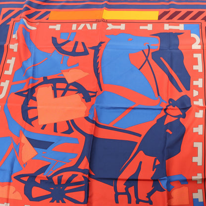 Hermès Carré 90 "Puzzle" 100% Silk Scarf in Orange