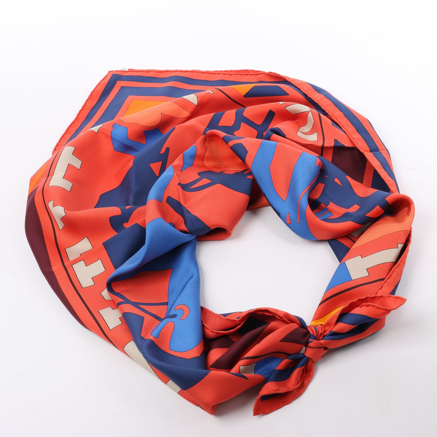 Hermès Carré 90 "Puzzle" 100% Silk Scarf in Orange