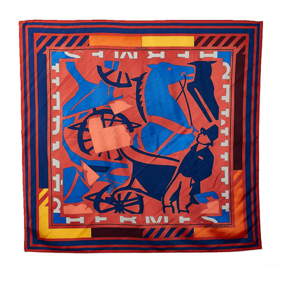 Hermès Carré 90 "Puzzle" 100% Silk Scarf in Orange