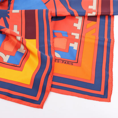 Hermès Carré 90 "Puzzle" 100% Silk Scarf in Orange